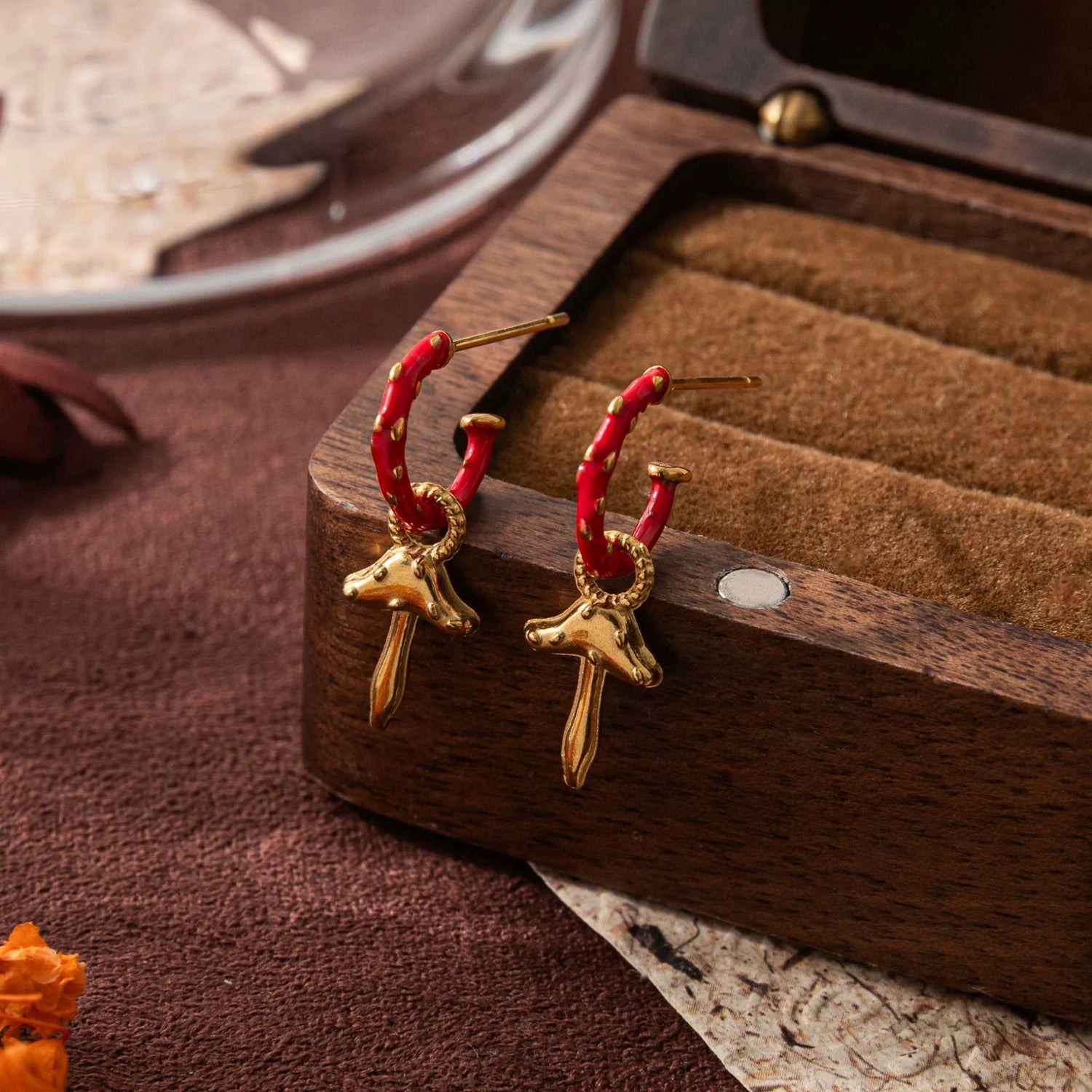 Red Enamel Mushroom Hoop Drops JLT13493