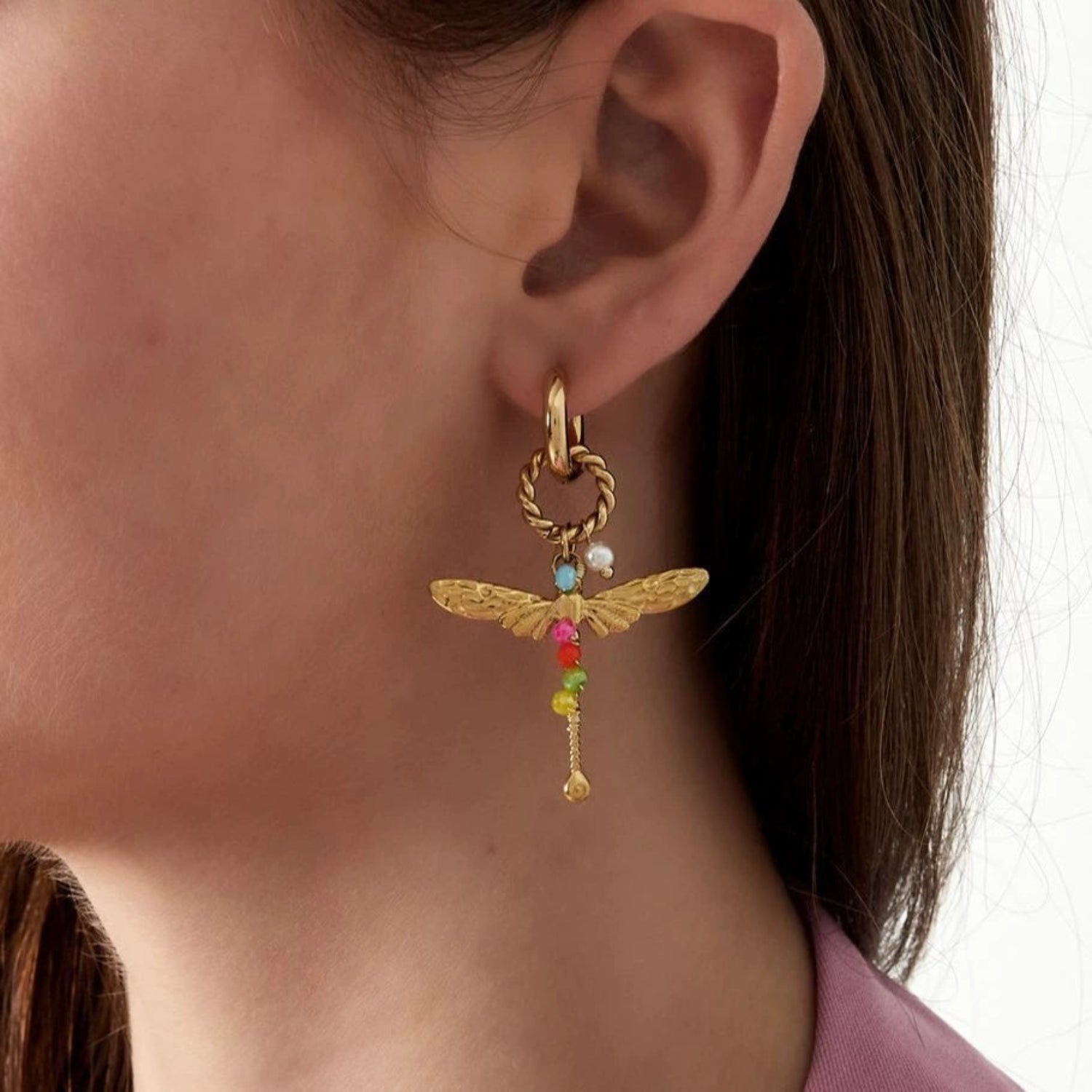 Golden Drogenfly Hoop Earring jlt13521
