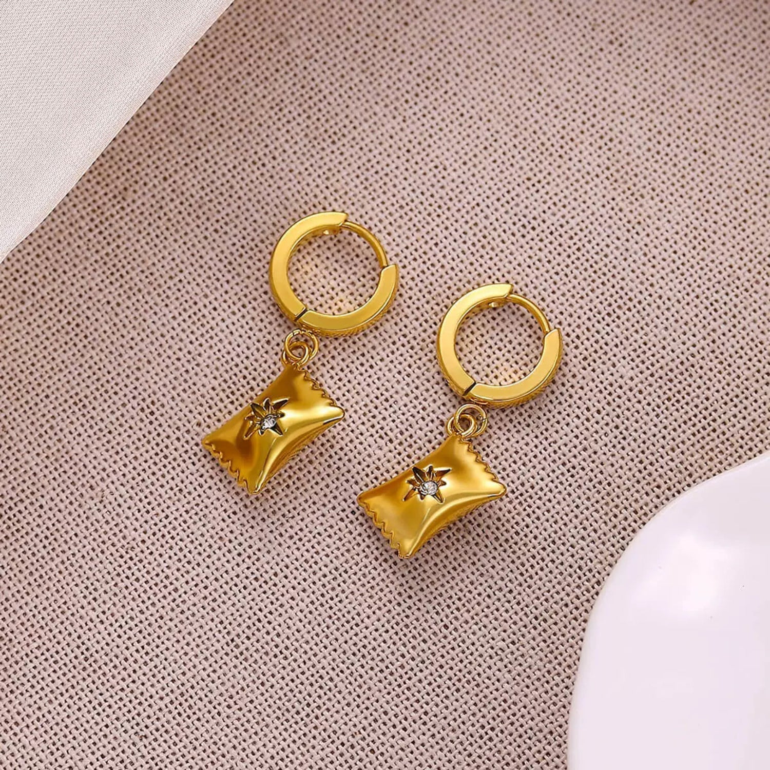 Gold Pillow Huggie Hoop Earrings JLT13599