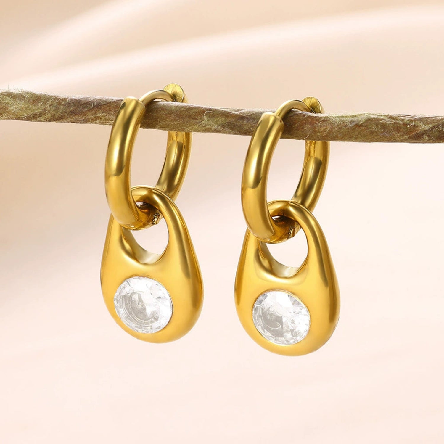 Gold Crystal Teardrop Huggie Earrings JLT13610