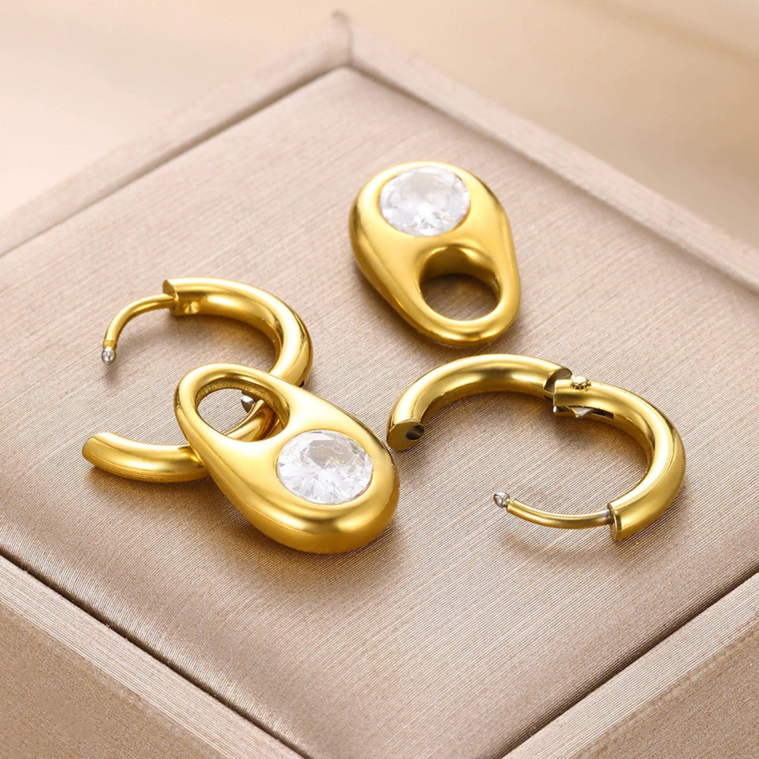 Gold Crystal Teardrop Huggie Earrings JLT13610