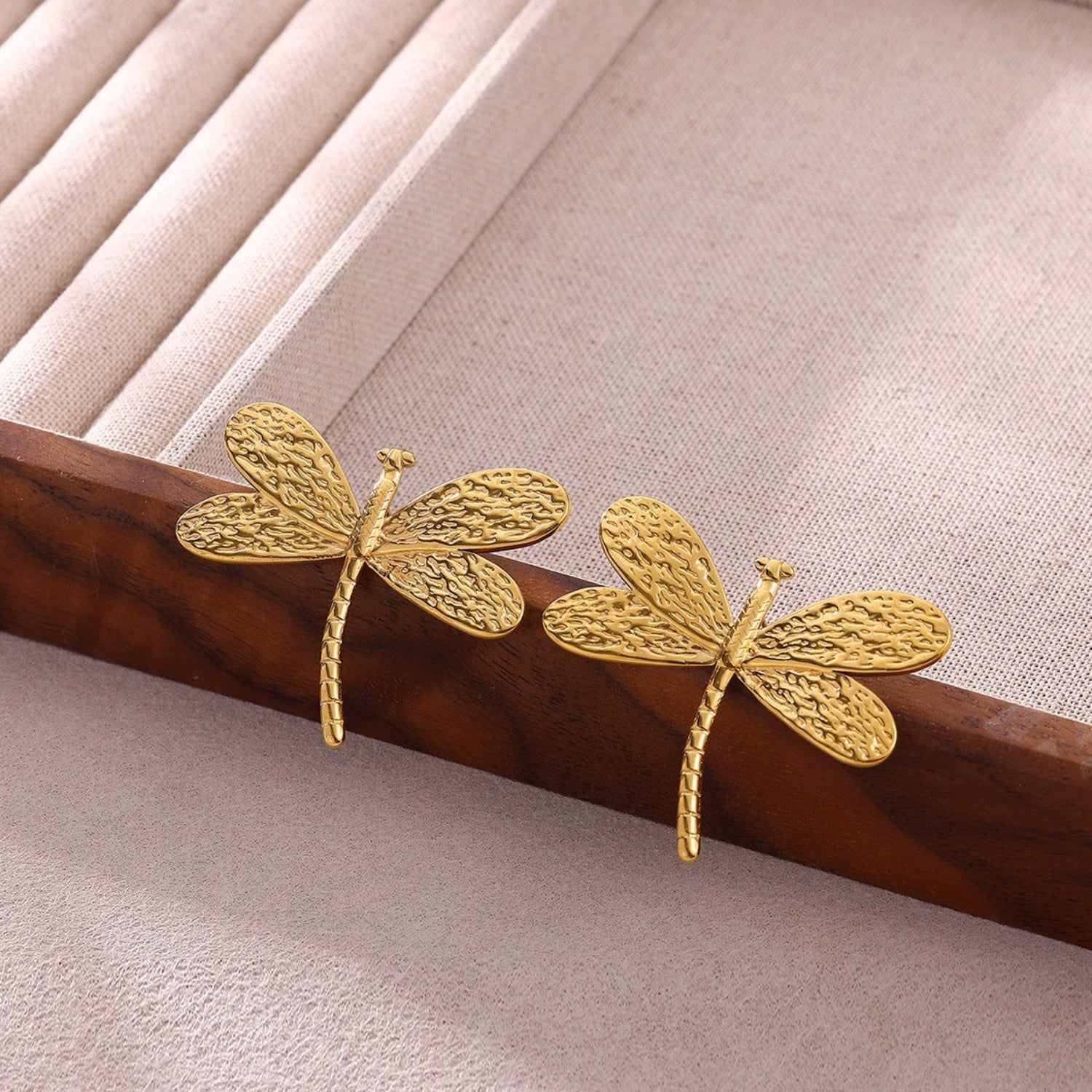 Gold Textured Dragonfly Stud Earrings JLT13611