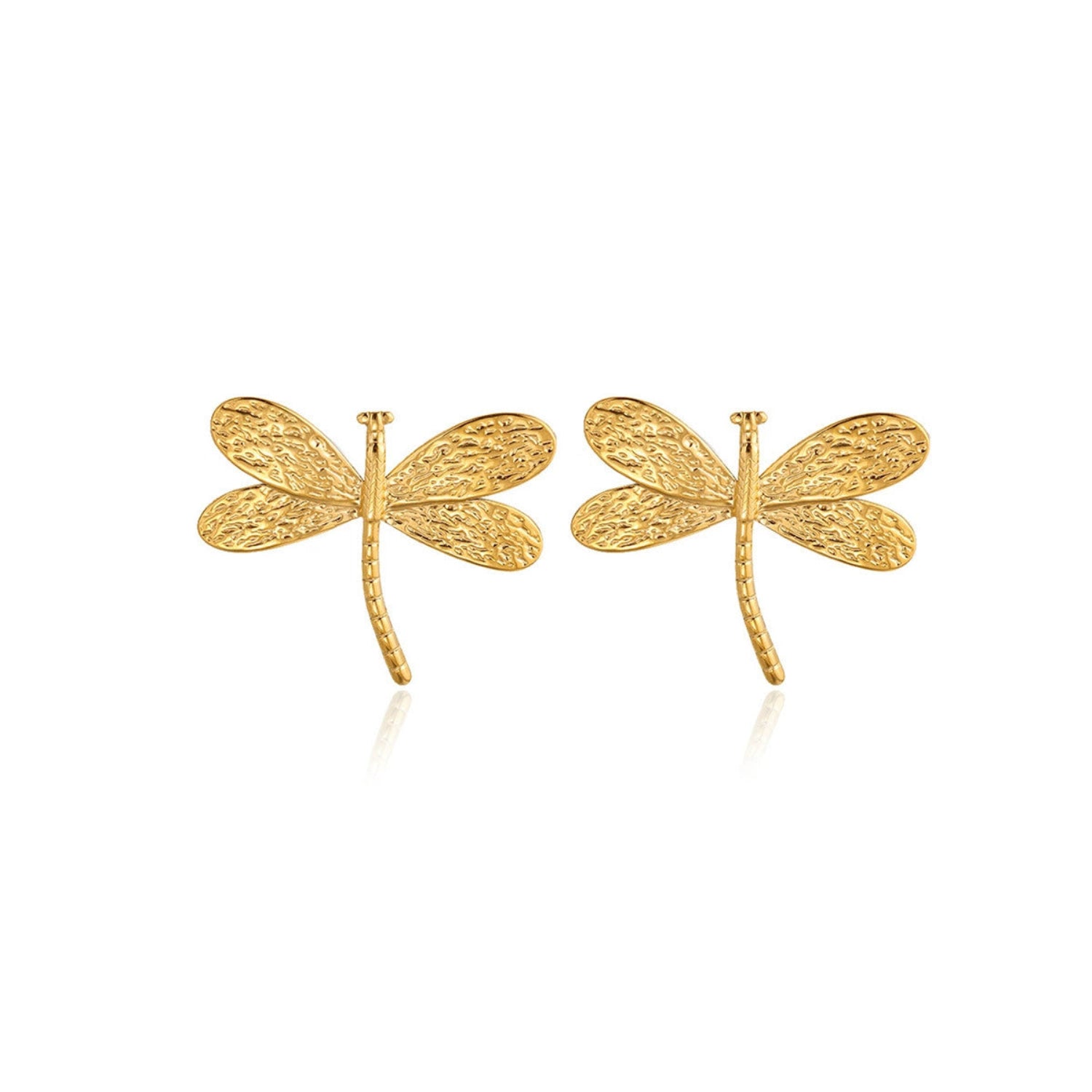 Gold Textured Dragonfly Stud Earrings JLT13611