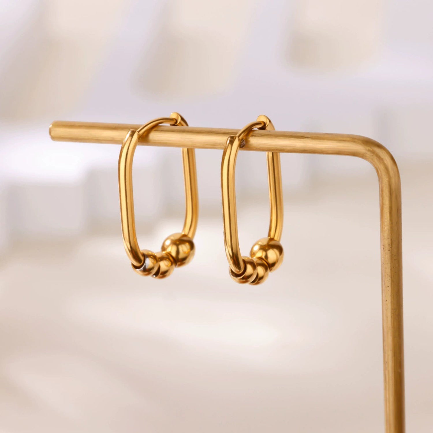 Gold Oval Beaded Huggie Earrings JLT13612