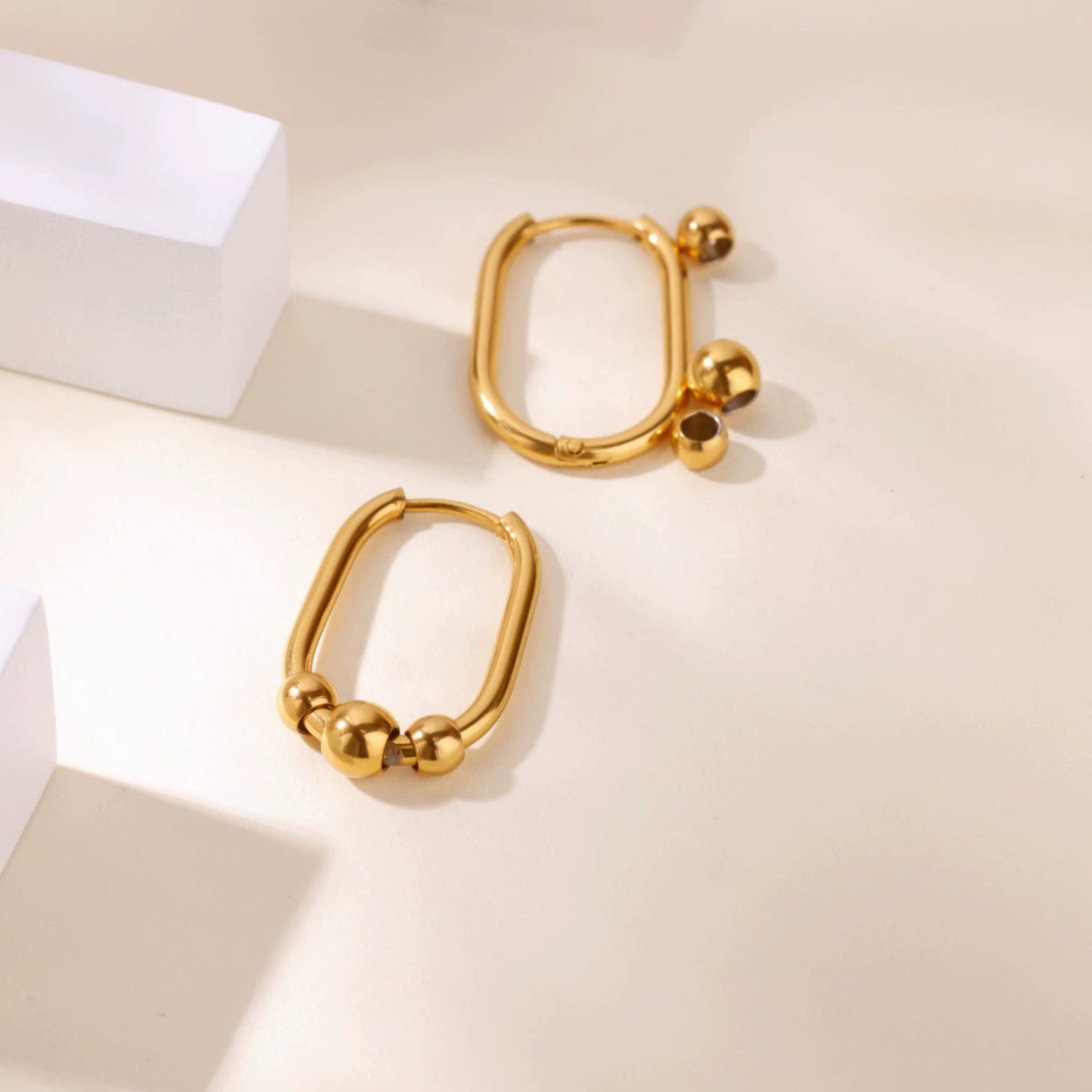 Gold Oval Beaded Huggie Earrings JLT13612