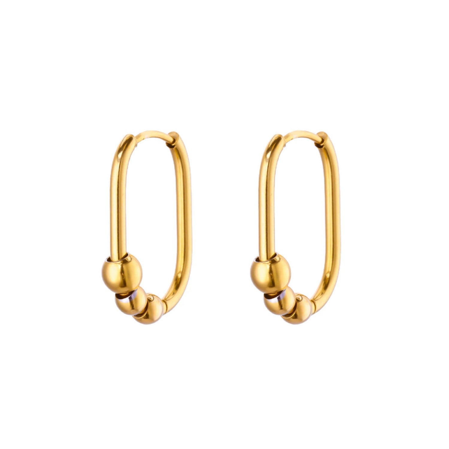 Gold Oval Beaded Huggie Earrings JLT13612