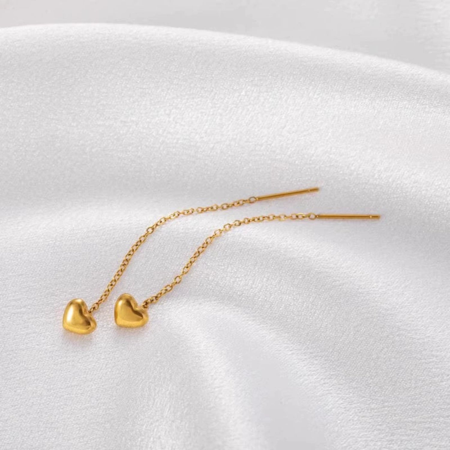 Gold Heart Threader Drop Earrings JLT13613