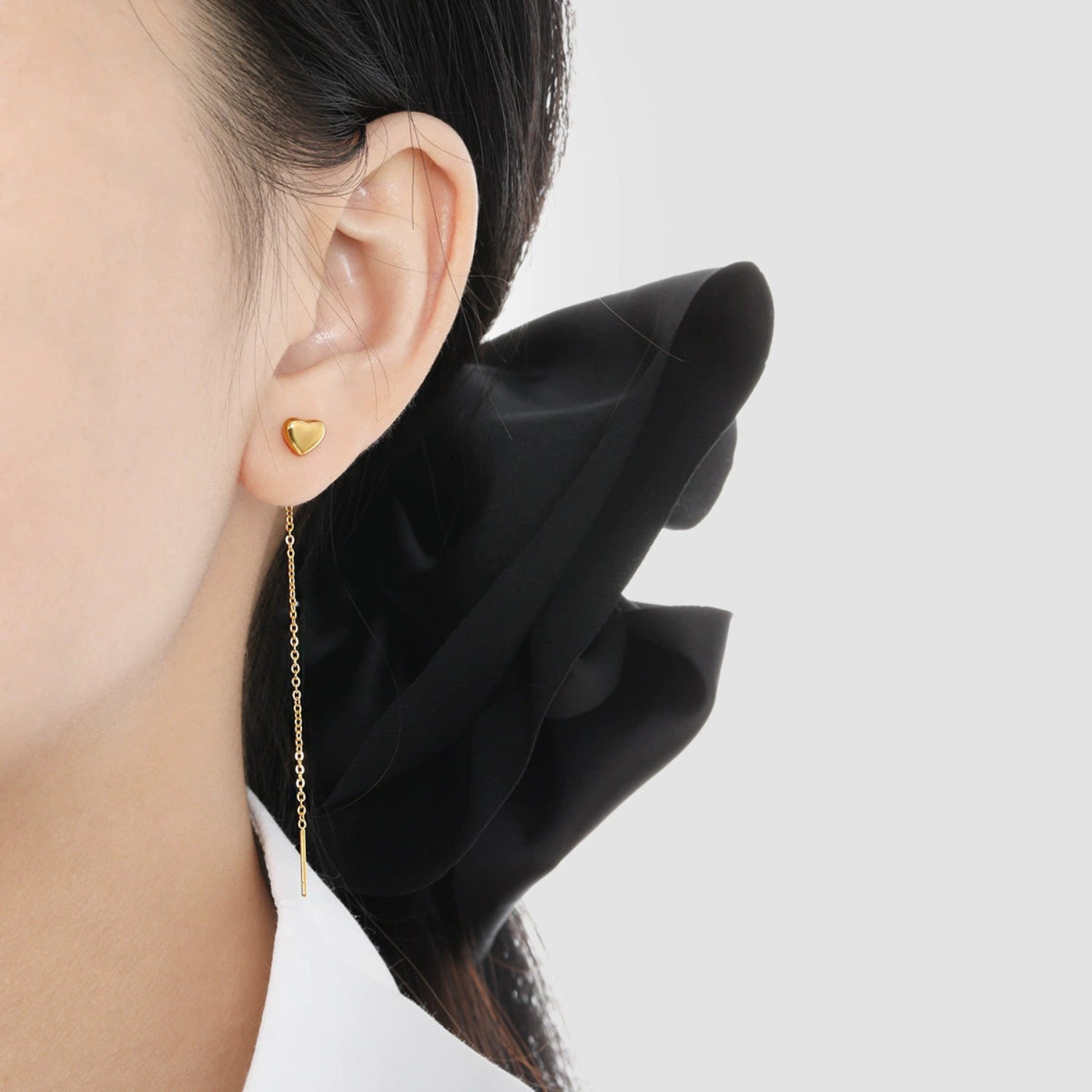 Gold Heart Threader Drop Earrings JLT13613