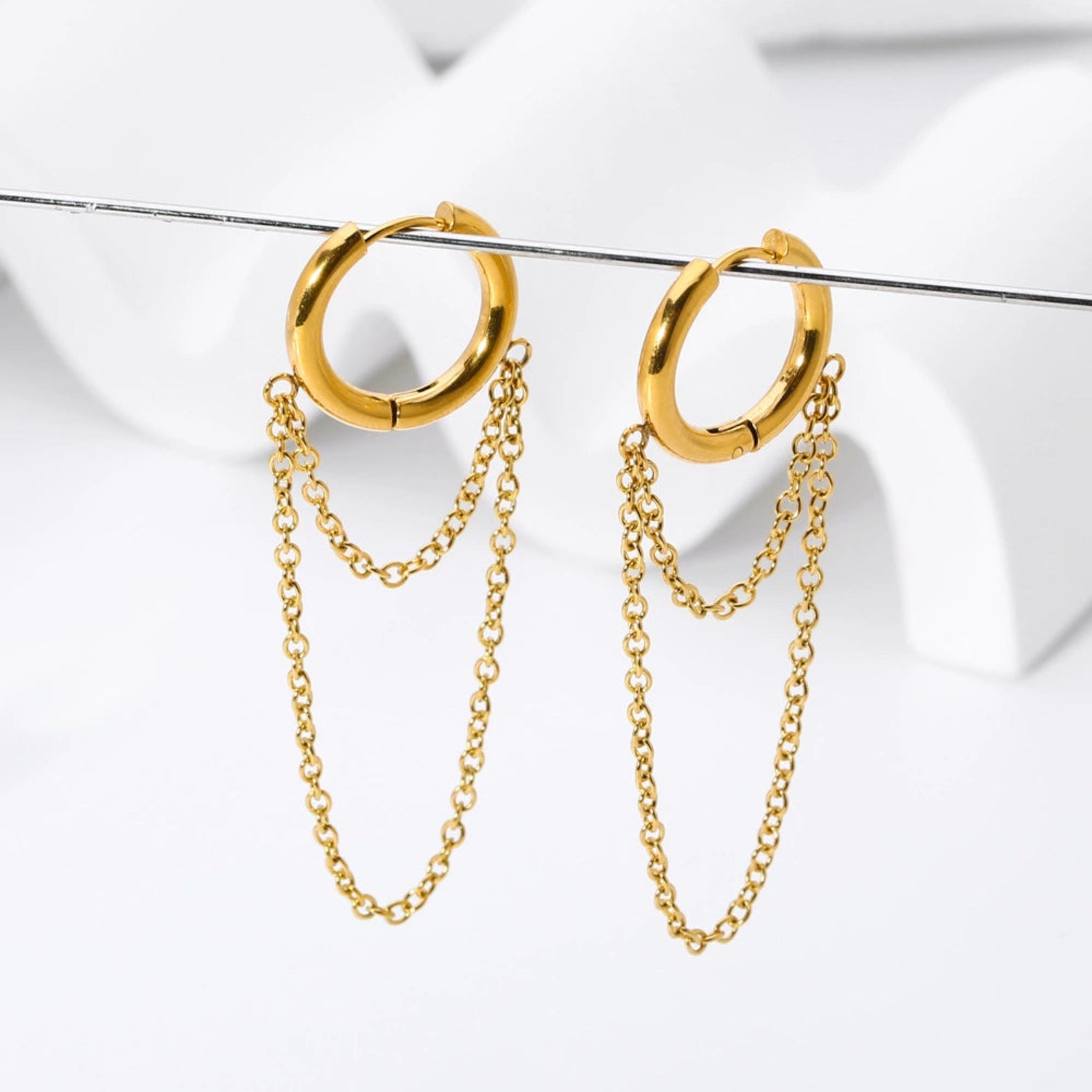 Gold Layered Chain Huggie Earrings JLT13618