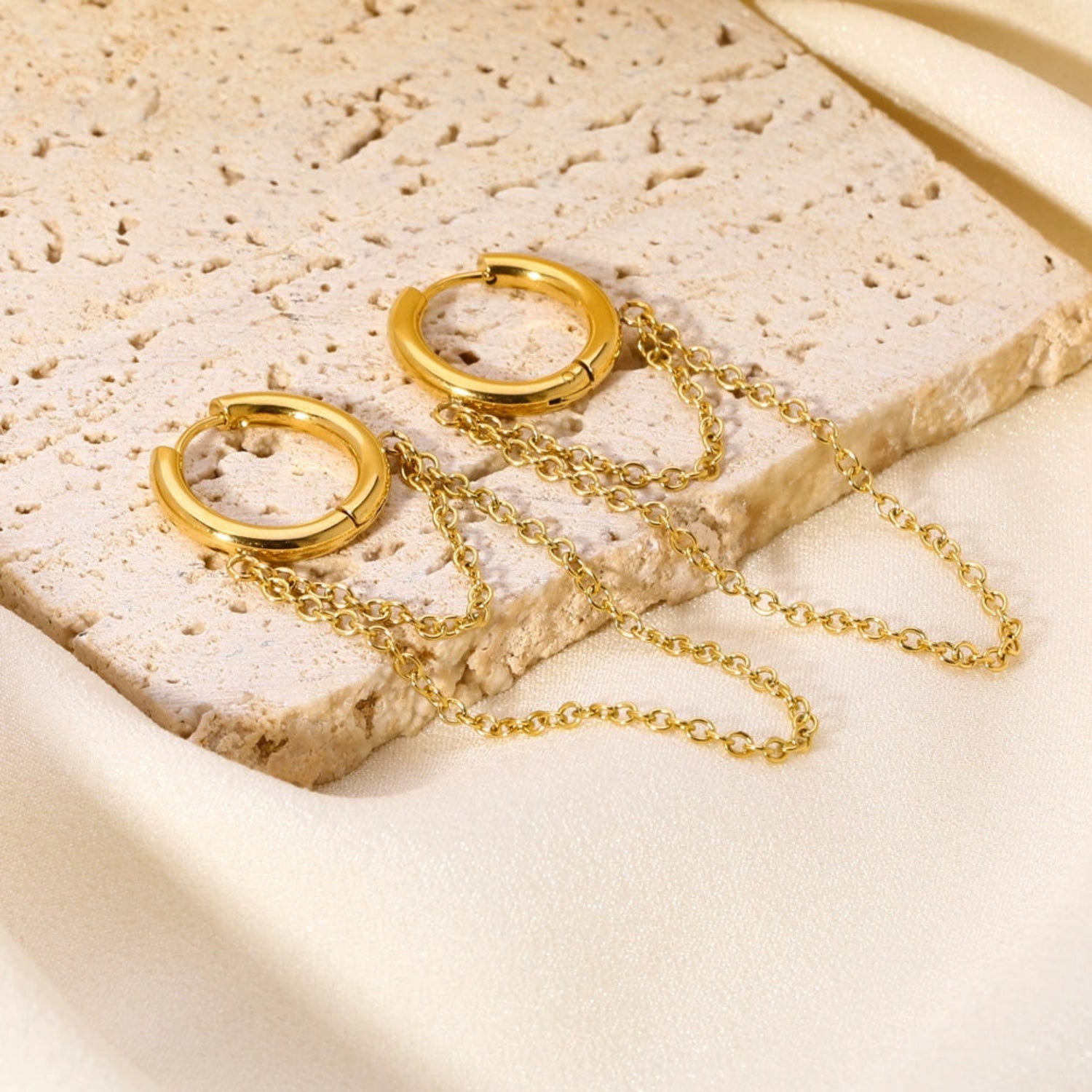 Gold Layered Chain Huggie Earrings JLT13618