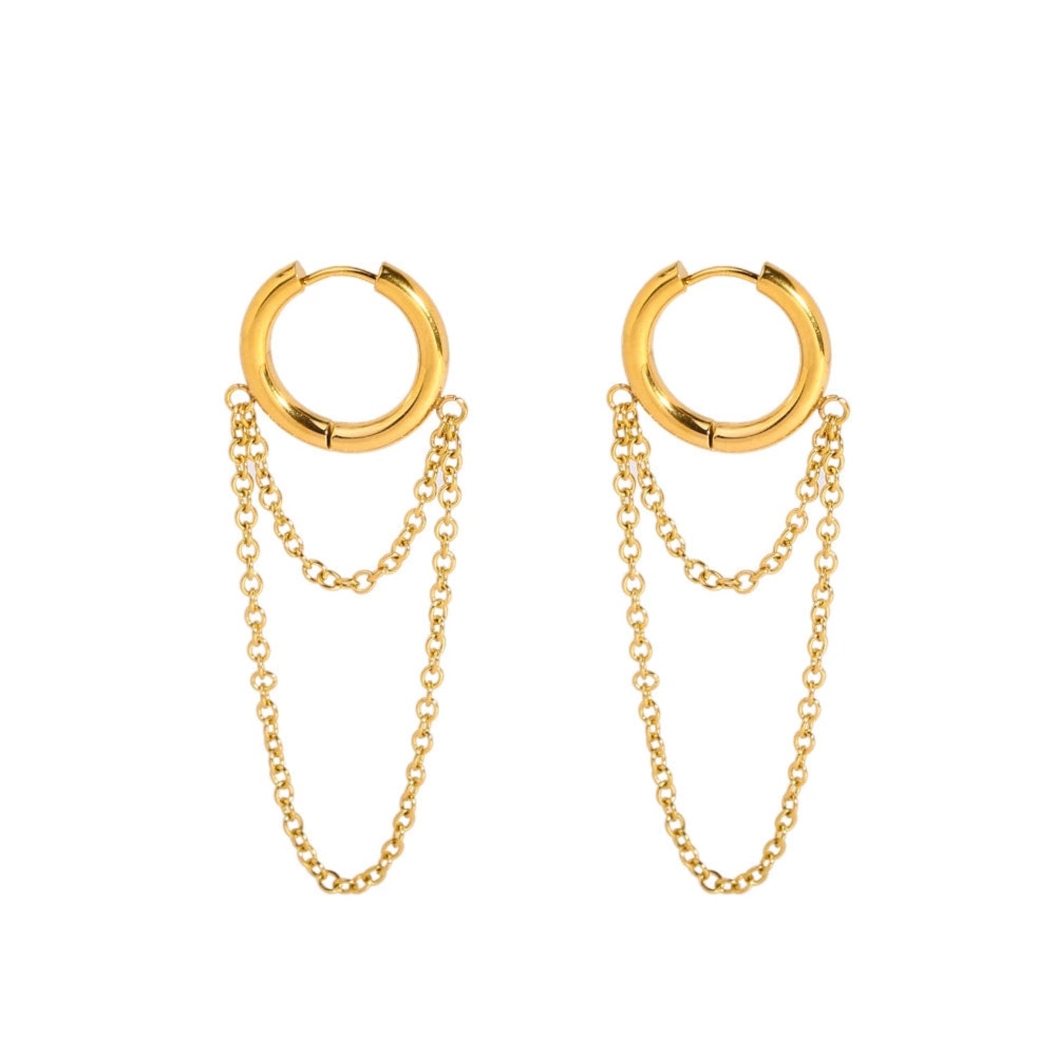 Gold Layered Chain Huggie Earrings JLT13618