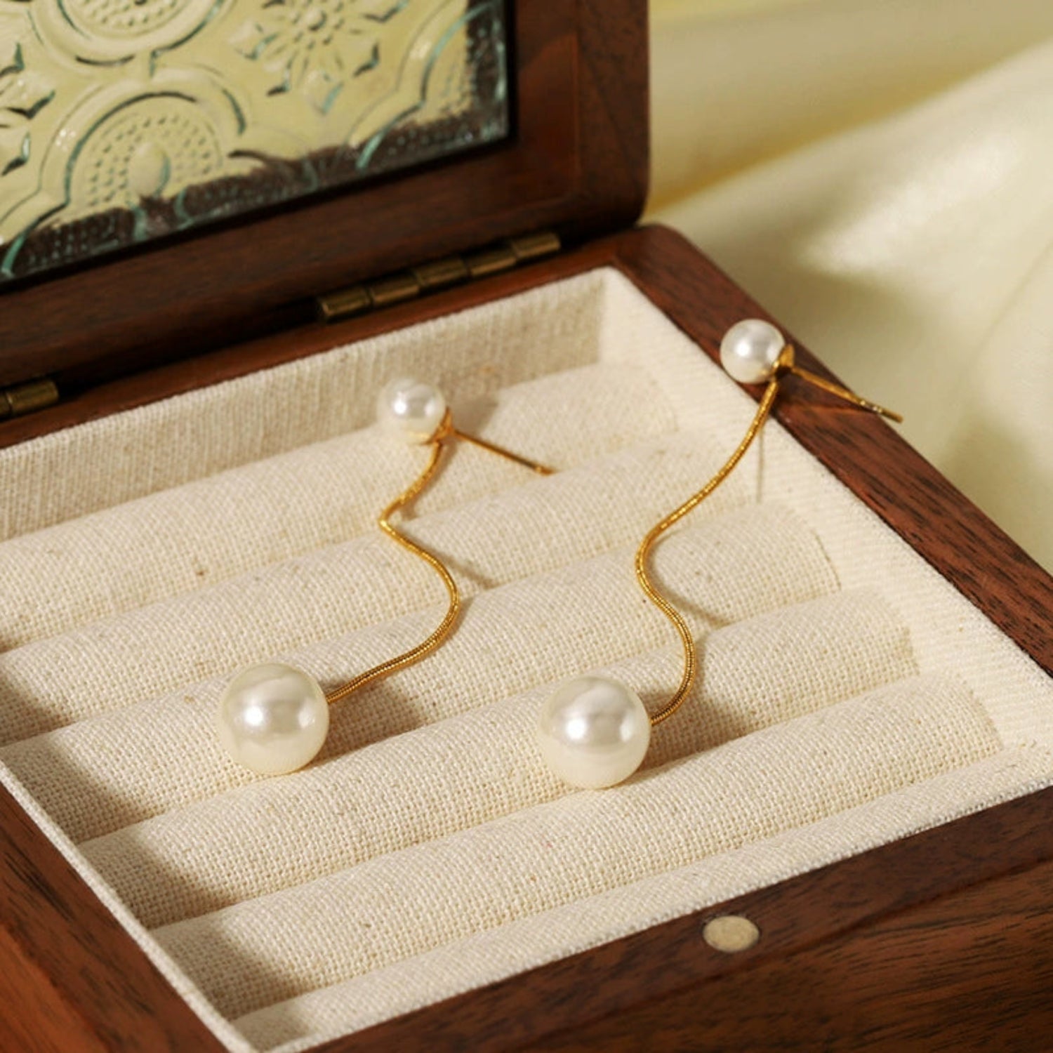 Gold Double Pearl Drop Studs JLT13619