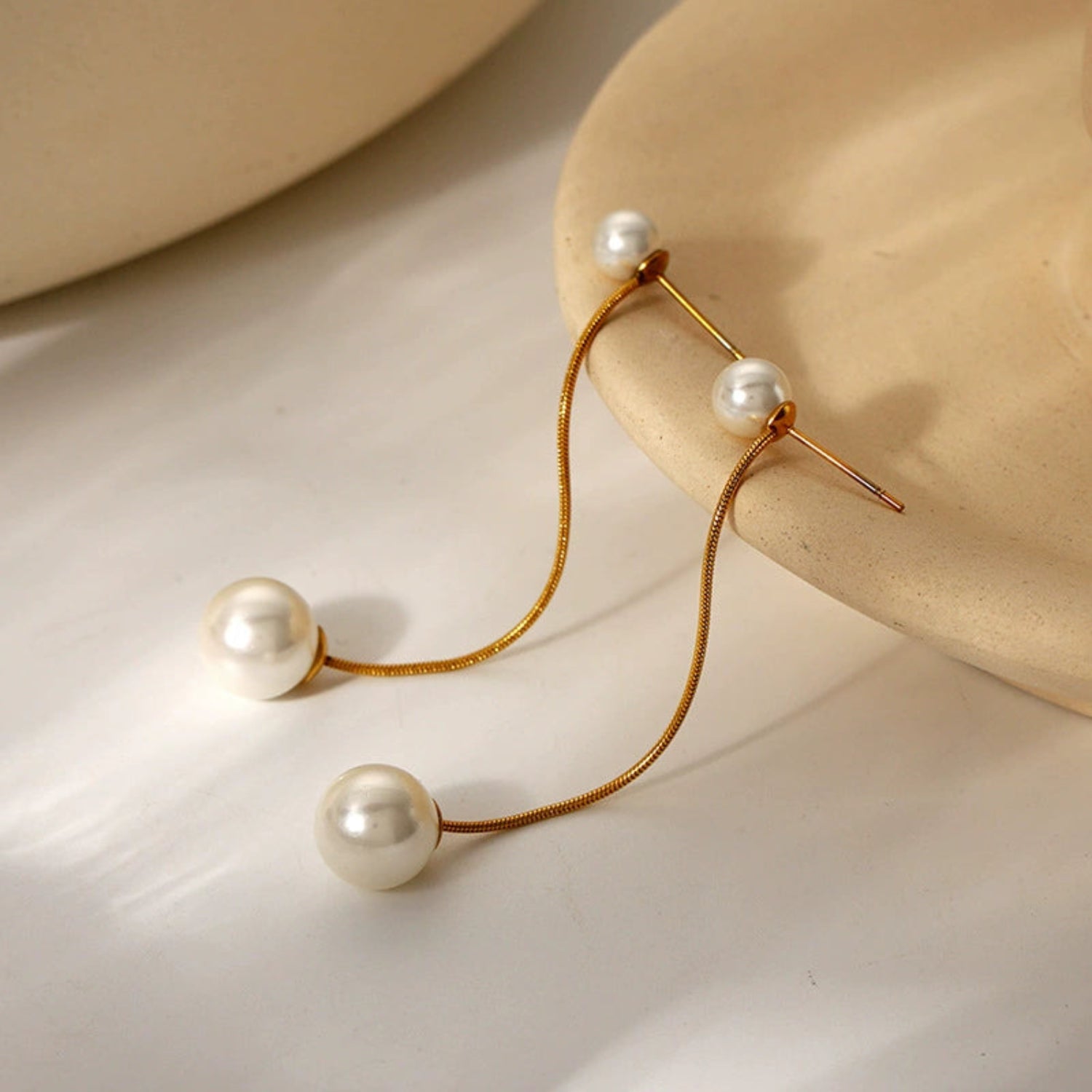 Gold Double Pearl Drop Studs JLT13619
