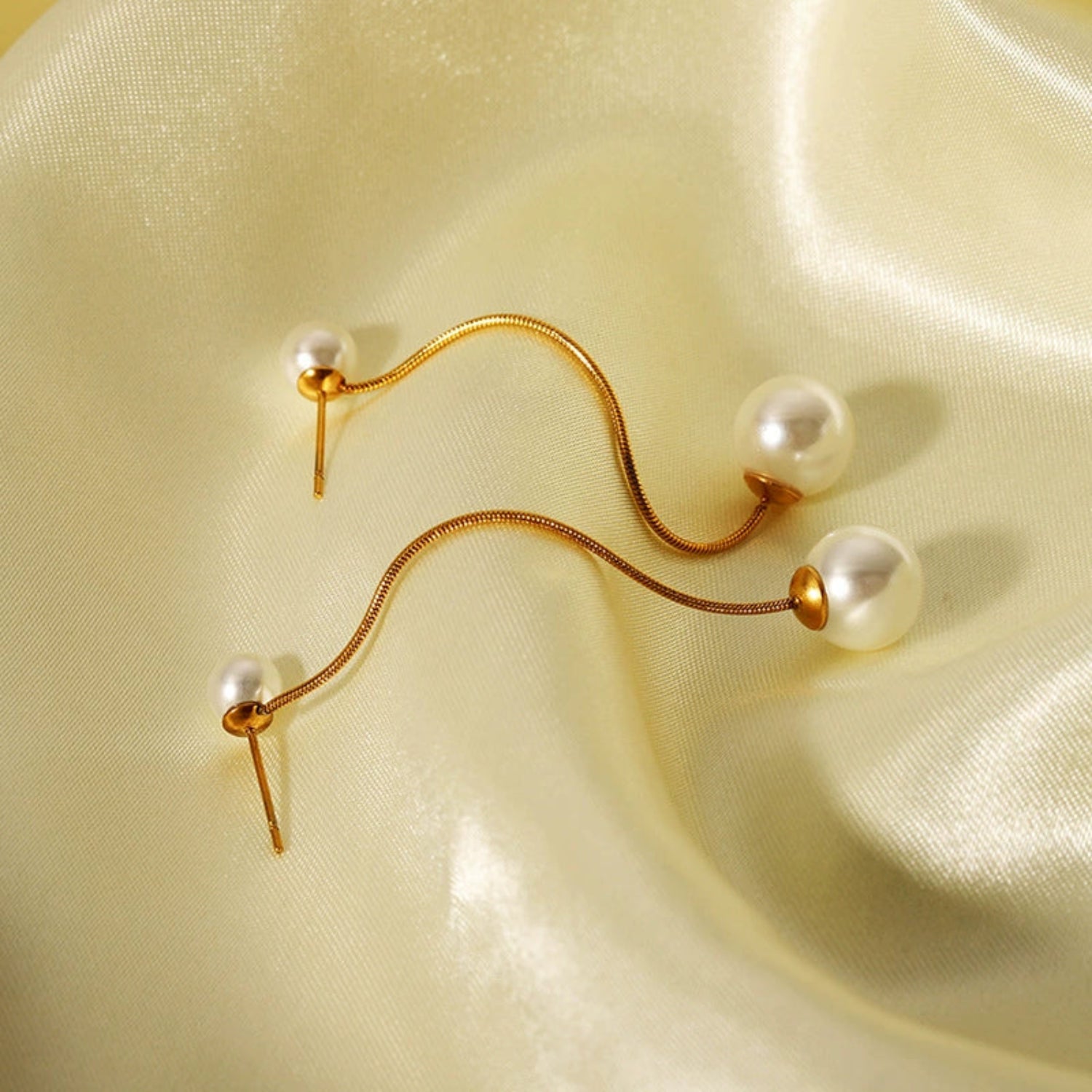 Gold Double Pearl Drop Studs JLT13619