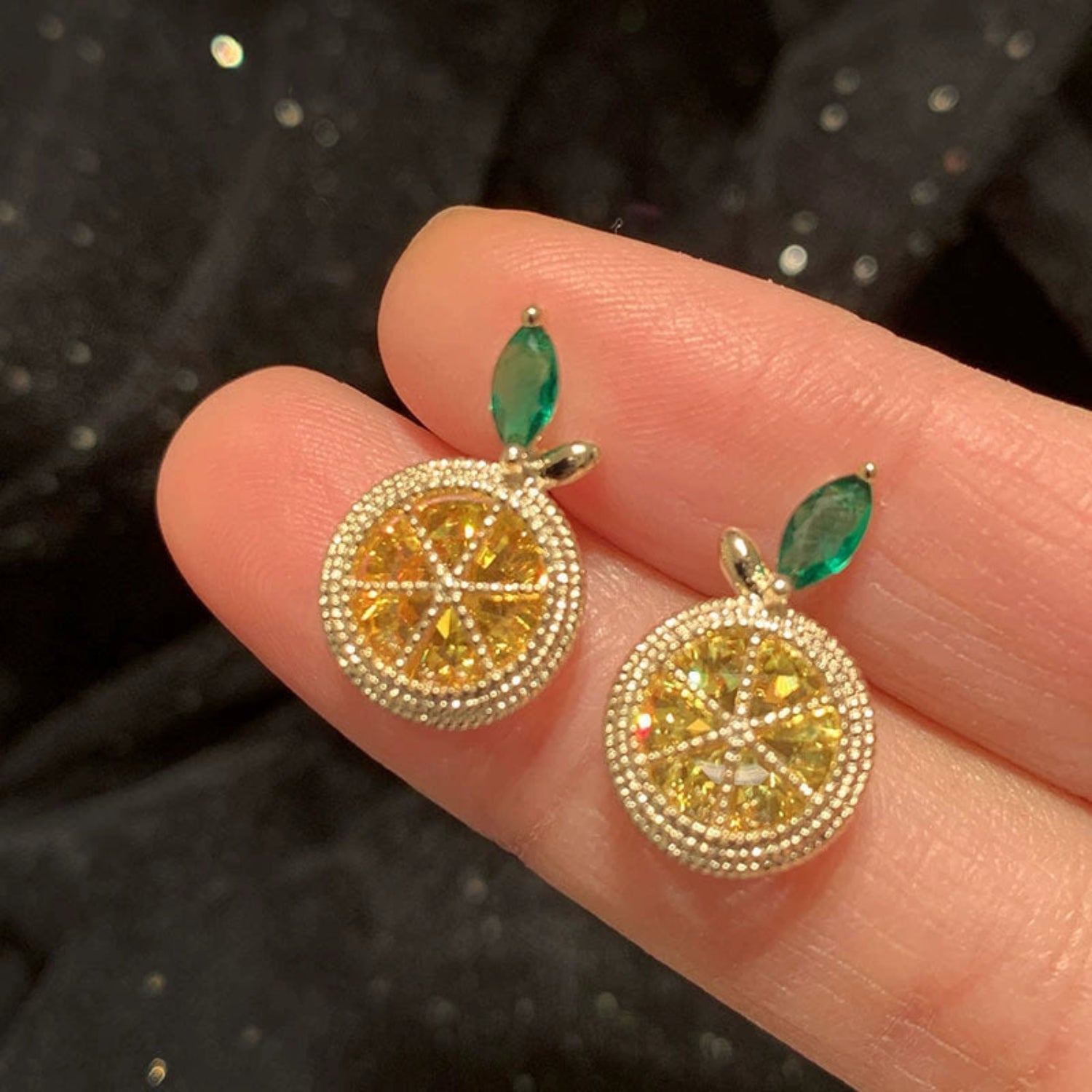 Gold Crystal Lemon Stud Earrings JLT13632