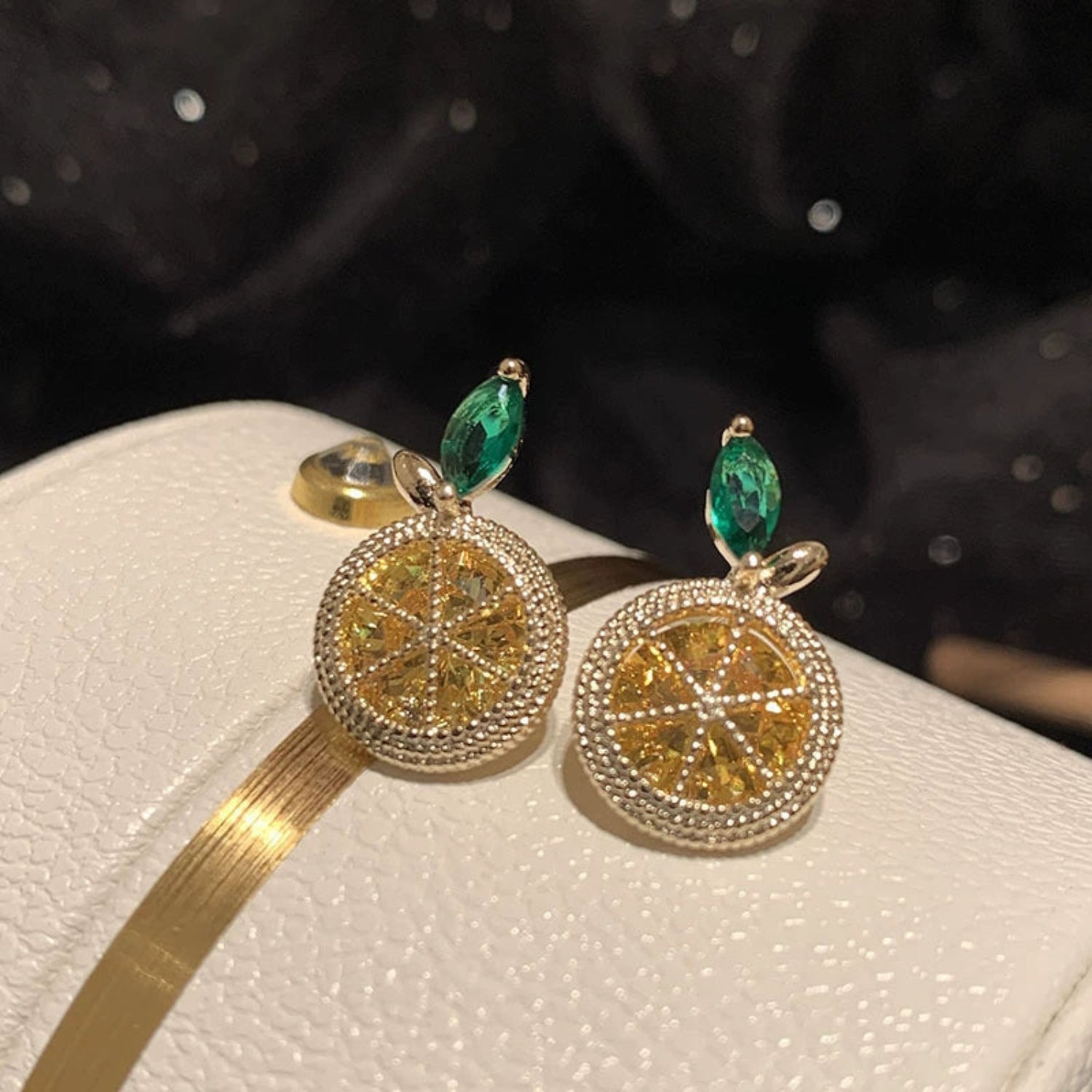 Gold Crystal Lemon Stud Earrings JLT13632