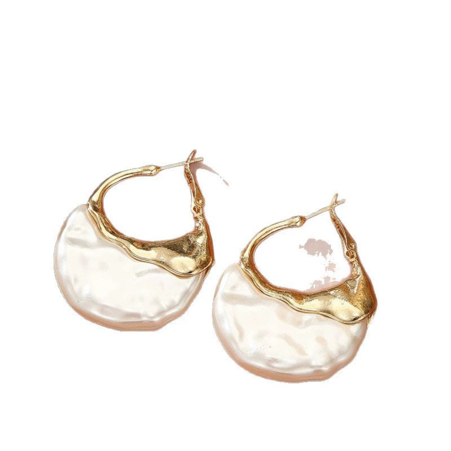 Abstract Pearl Gold Hoop Earrings JLT13633