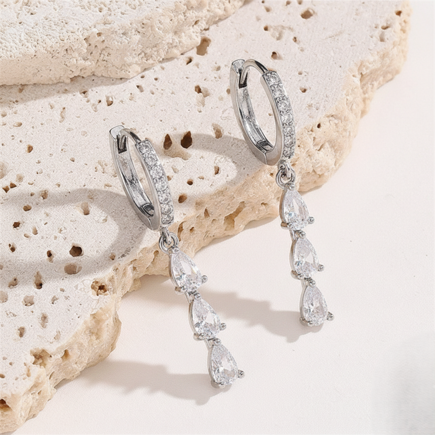 Silver Crystal Teardrop Huggie Earrings JLT13634