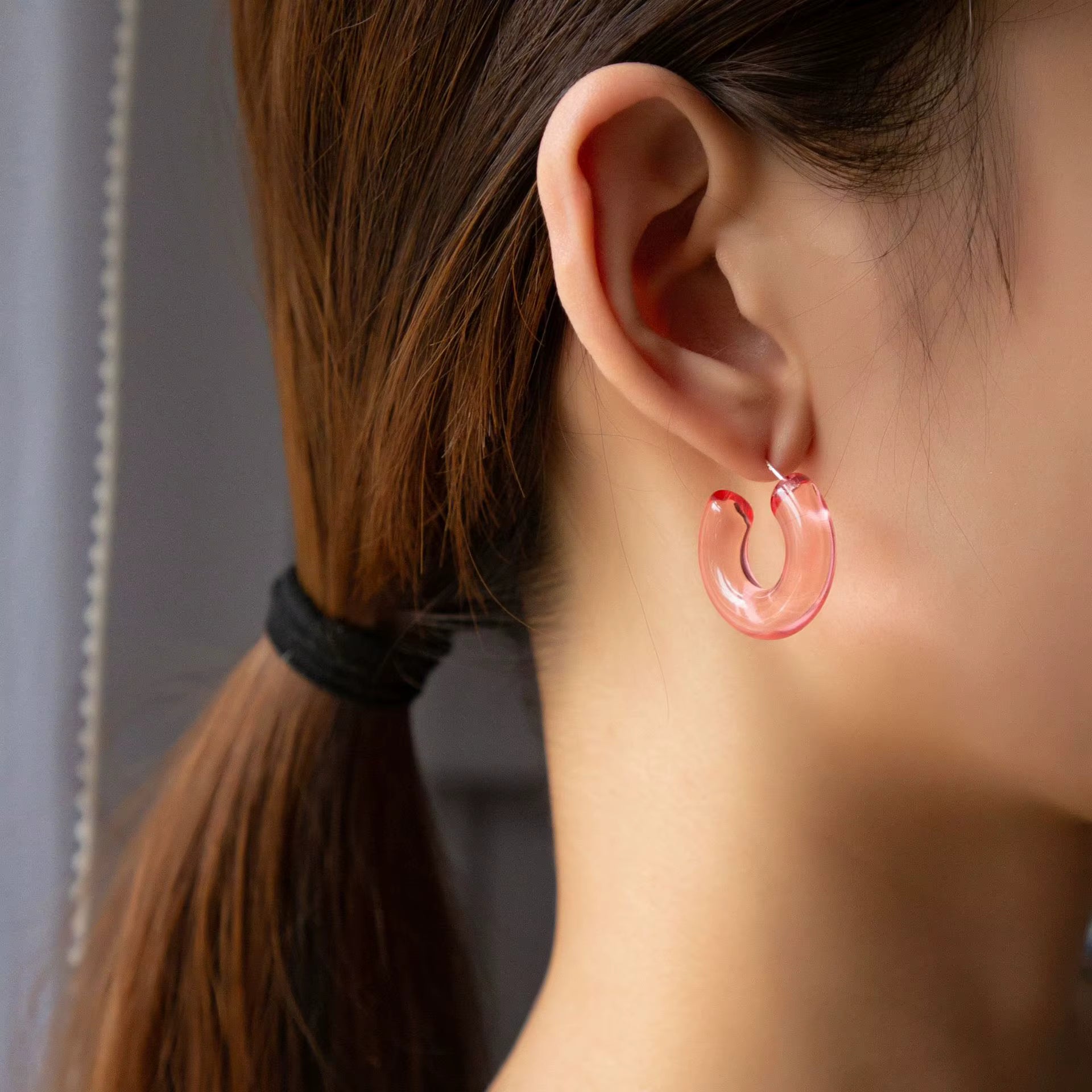 Pink Resin Hoop Earrings JLT13840
