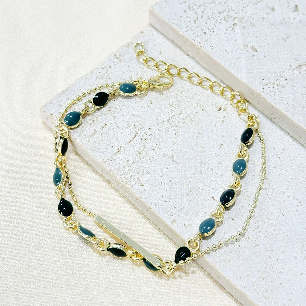 Just Lil Things Artificial Emerald & Grey Dual-Layer| Minimal Elegant Bracelets jltb0260
