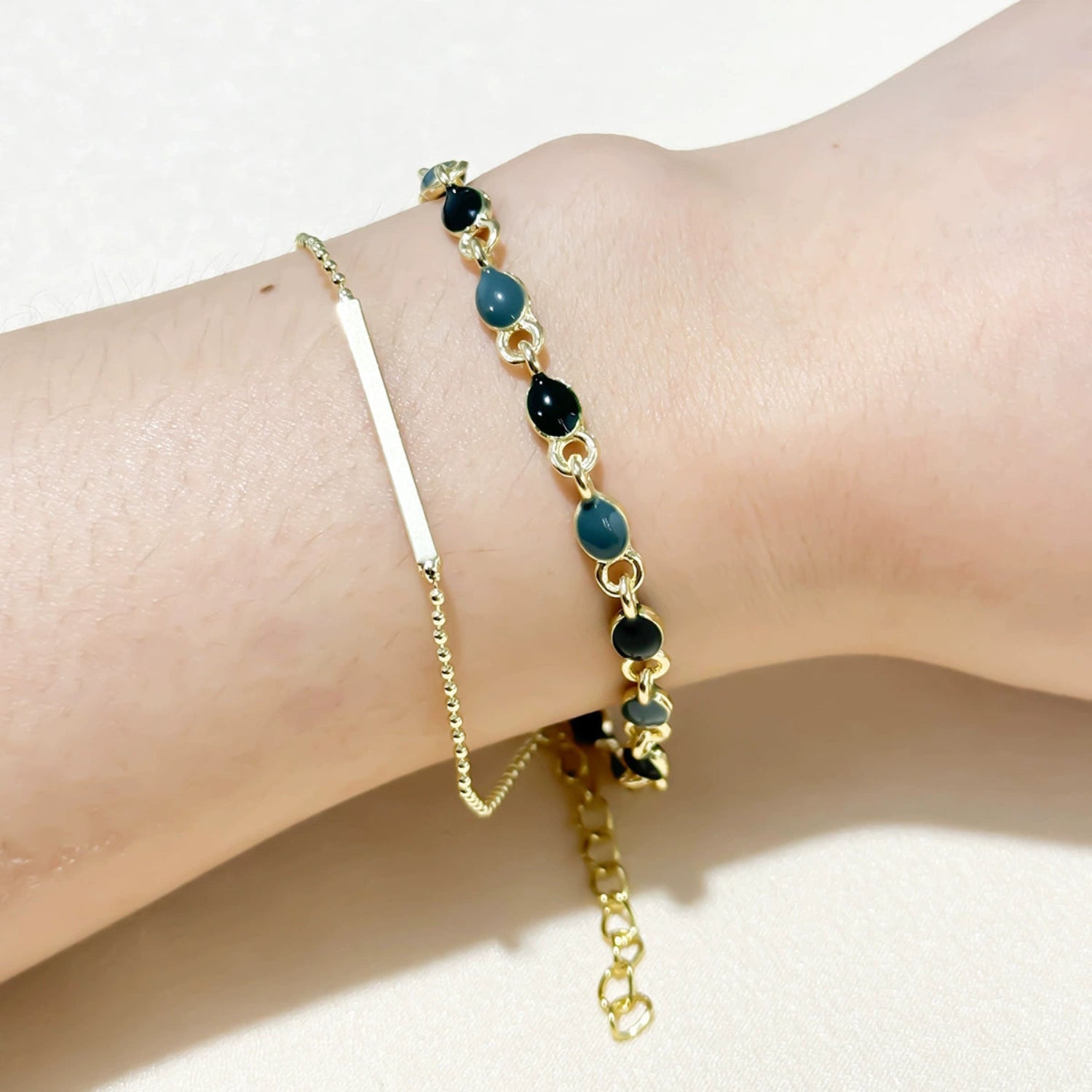 Just Lil Things Artificial Emerald & Grey Dual-Layer| Minimal Elegant Bracelets jltb0260