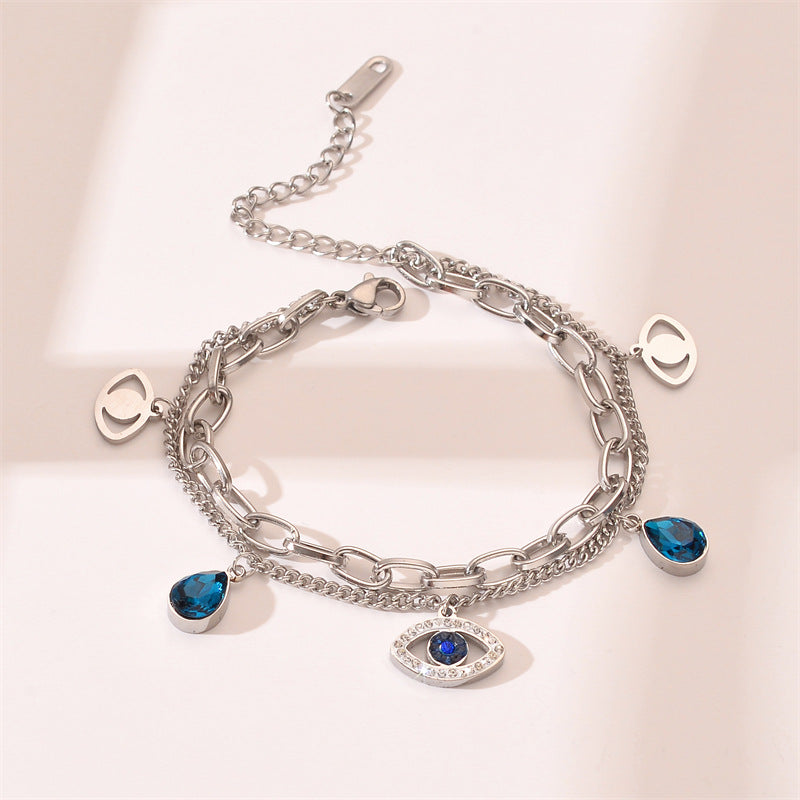 just-lil-things-artifical-Dual-Chain Evil Eye Charm Bracelet with Blue Teardrop Crystals-bracelets-jltb0337