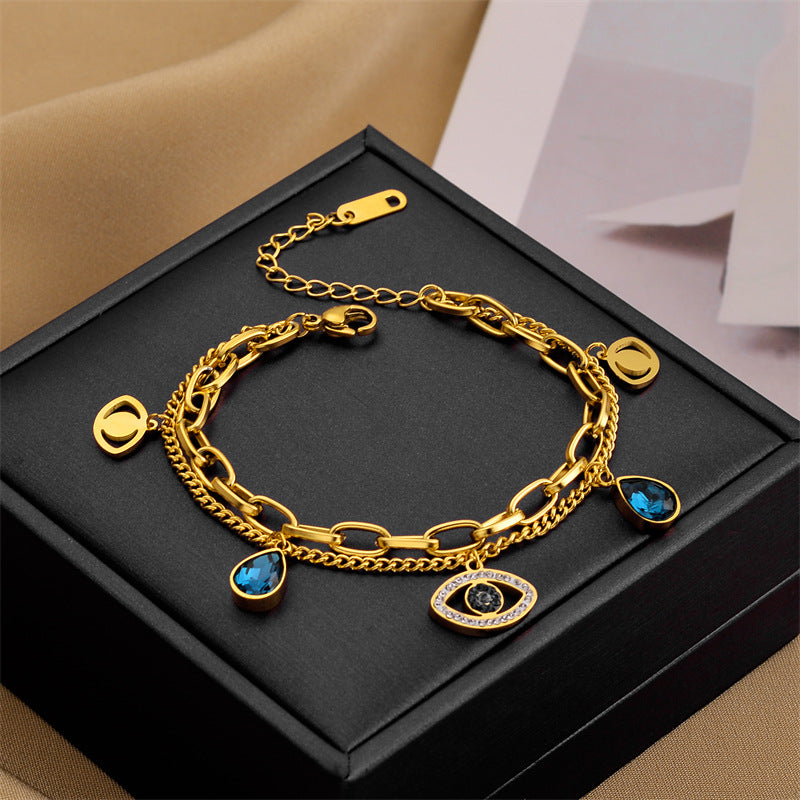 just-lil-things-artifical-Dual-Chain Evil Eye Charm Bracelet with Blue Teardrop Crystals-bracelets-jltb0338