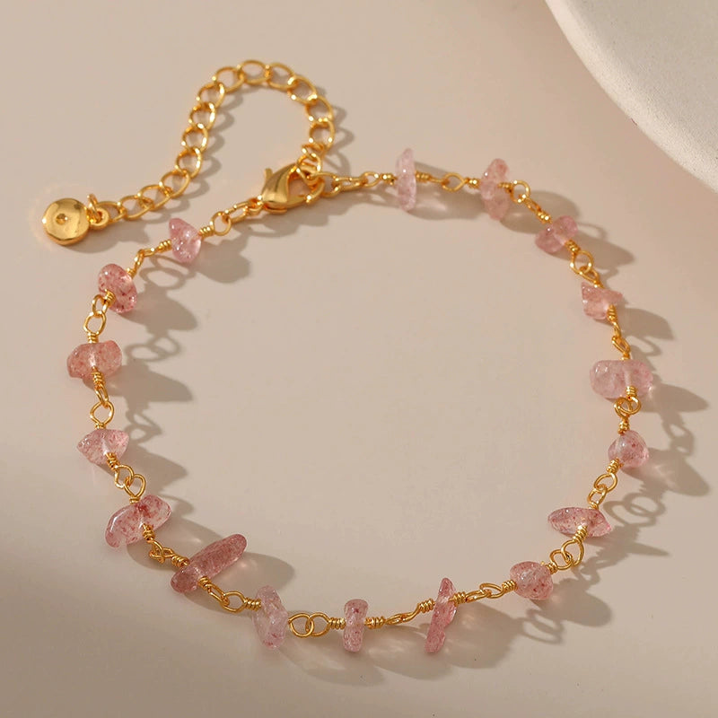 Just Lil Things Artificial Delicate Pink Stone Chip Bracelet with Adjustable Chain – JLTLB0373