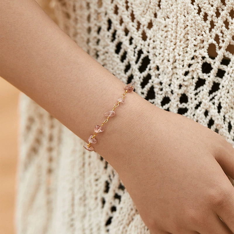 Just Lil Things Artificial Delicate Pink Stone Chip Bracelet with Adjustable Chain – JLTLB0373