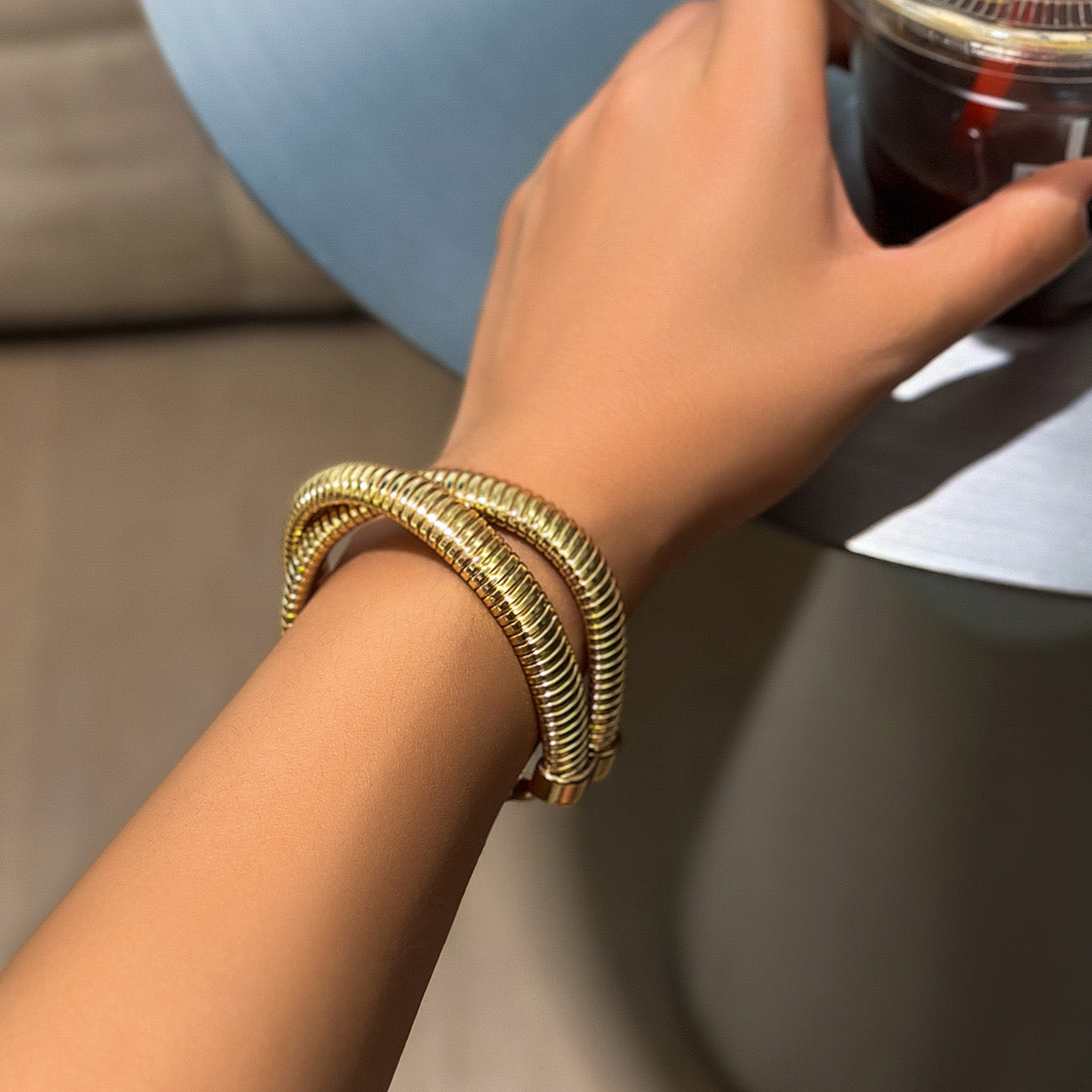 Just lil things artificial Gold Coil Wrap Bracelet – Modern Adjustable Statement Piece JLTPB0394