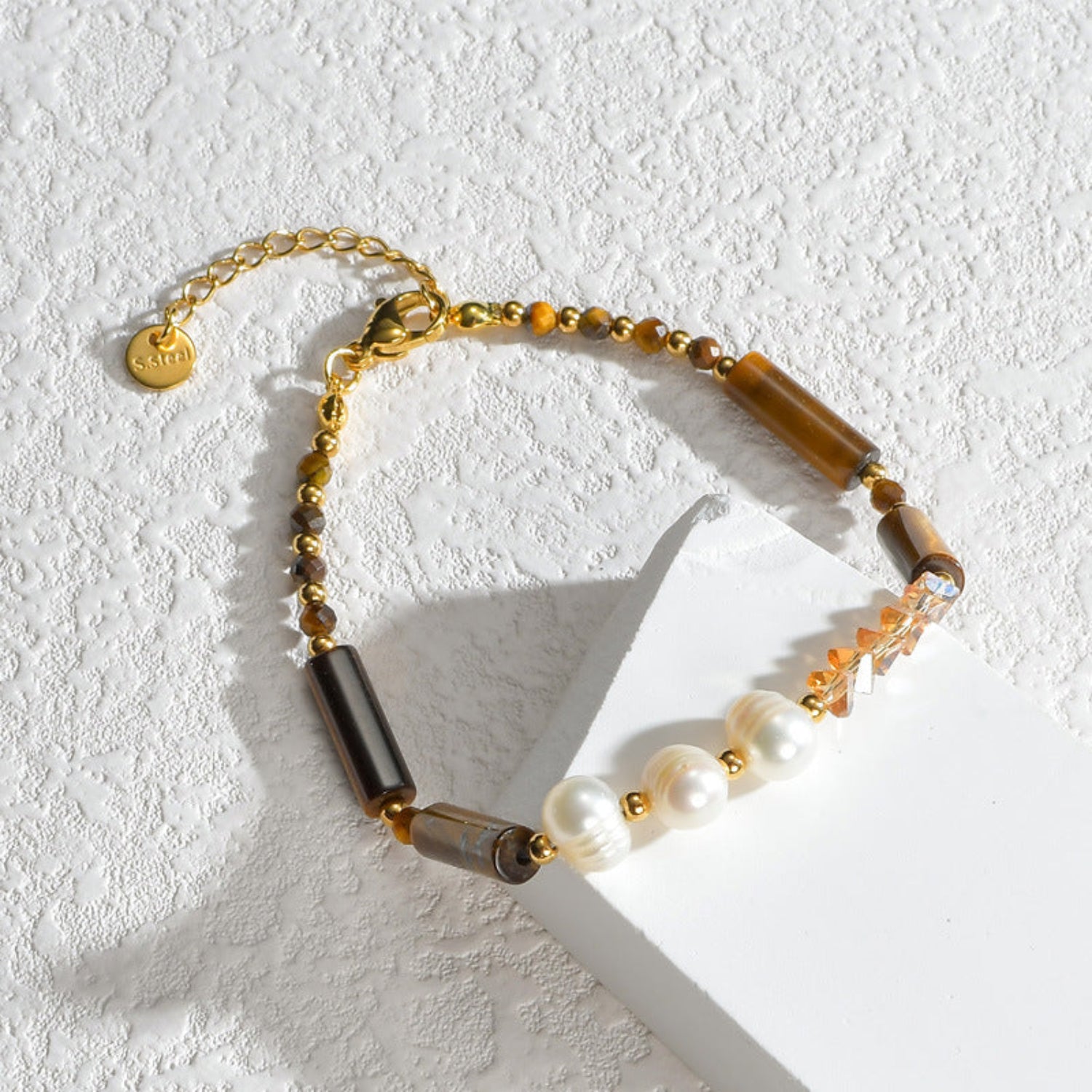 Just lil things Multi-color Beaded Bracelet with Pearls & gold bead accents–Adjustable Charm Chain JLTPB0422
