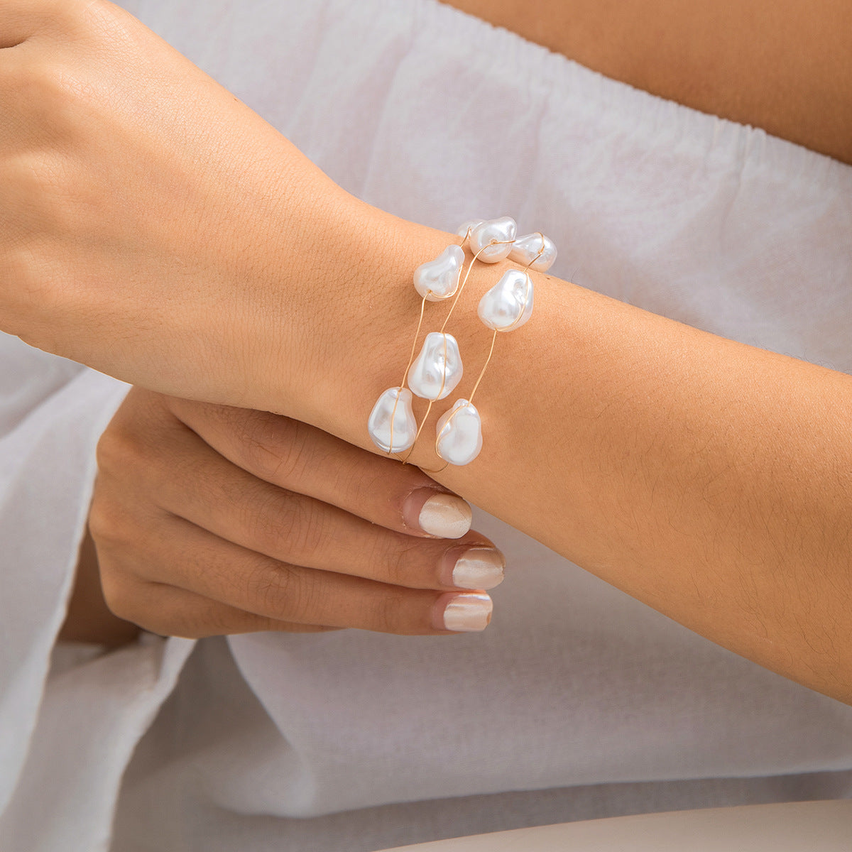 Just lil things Baroque Pearl Wire Wrap Bracelets – Elegant Minimalist Jewelry JLTB0435