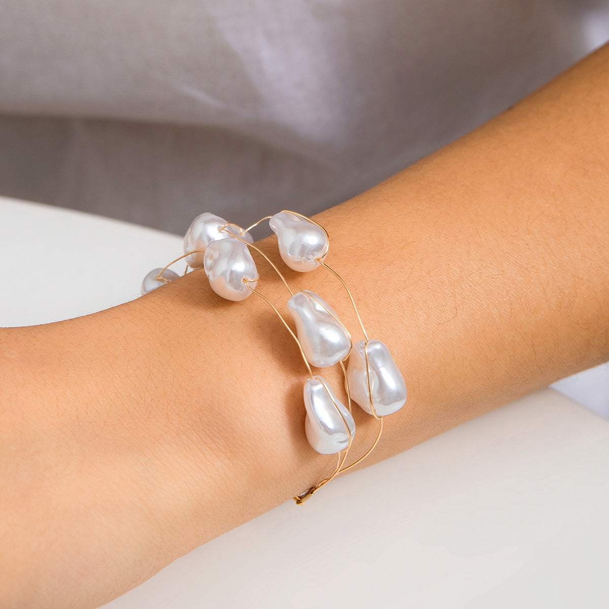 Just lil things Baroque Pearl Wire Wrap Bracelets – Elegant Minimalist Jewelry JLTB0435