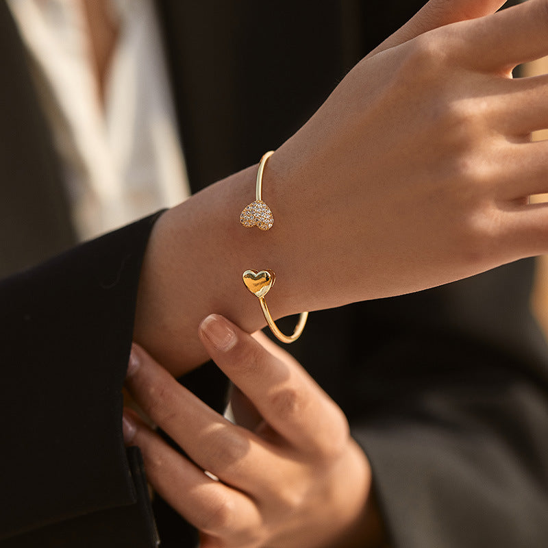 just-lil-things-Gold Heart Cuff Bracelet with Crystal Detailing – Adjustable Minimalist Bangle JLTPB0437
