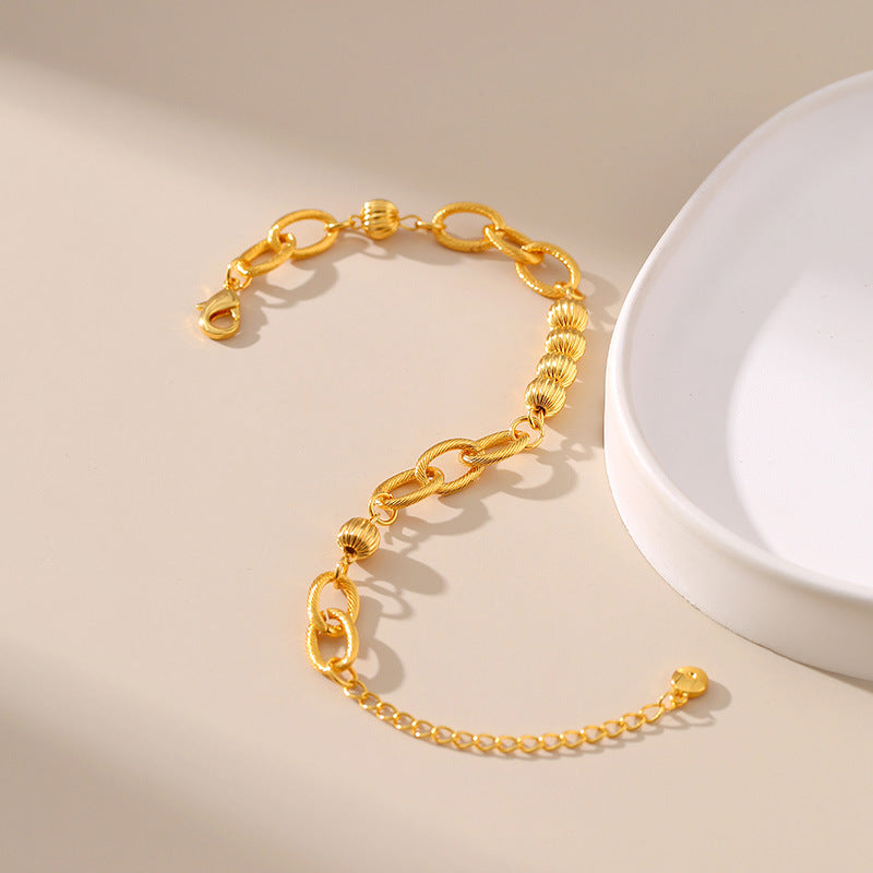Just lil things Golden Textured Bead & Link Bracelet – Adjustable Chain Design JLTLB0447