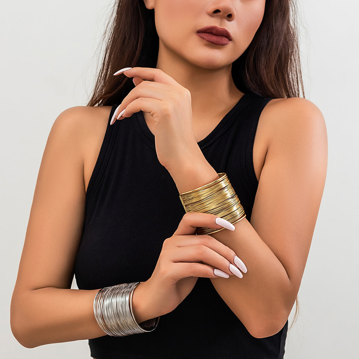 Just Lil Things Artifical Glamorous Multi-Wire Gold-tone Cuff Bracelets