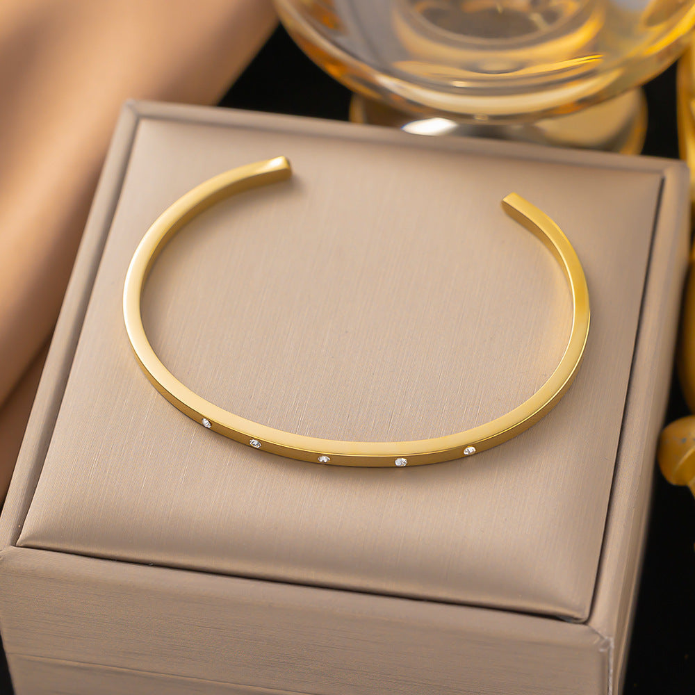 Just lil things Artificial Minimalist Open Cuff Bracelet with Dainty Crystals – JLTB0470