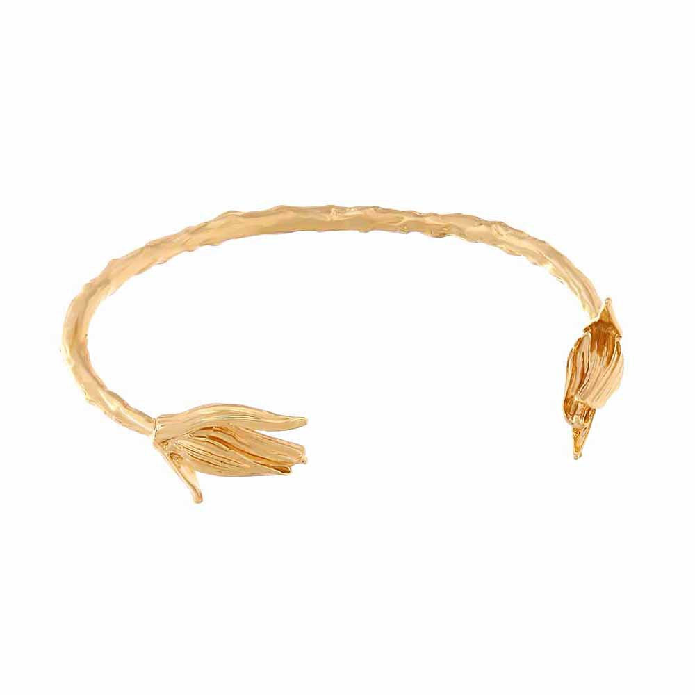 Just lil things Golden Tulip Bloom Open Cuff Bracelet – Textured Floral Design JLTB0473
