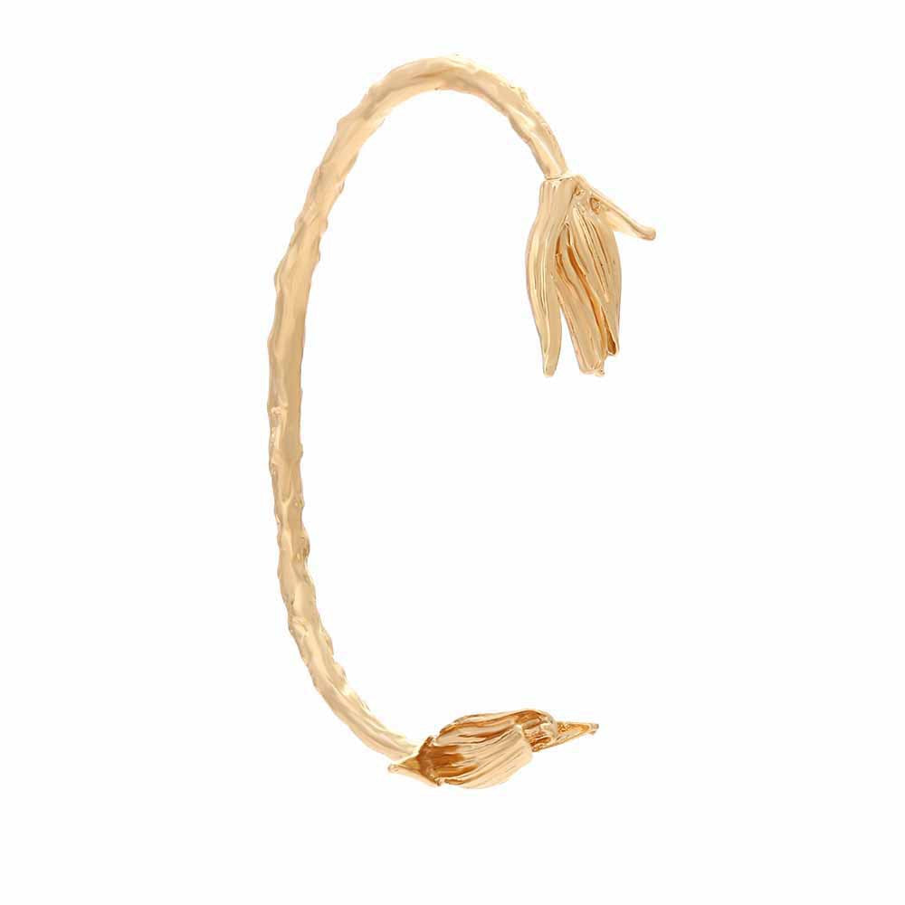 Just lil things Golden Tulip Bloom Open Cuff Bracelet – Textured Floral Design JLTB0473