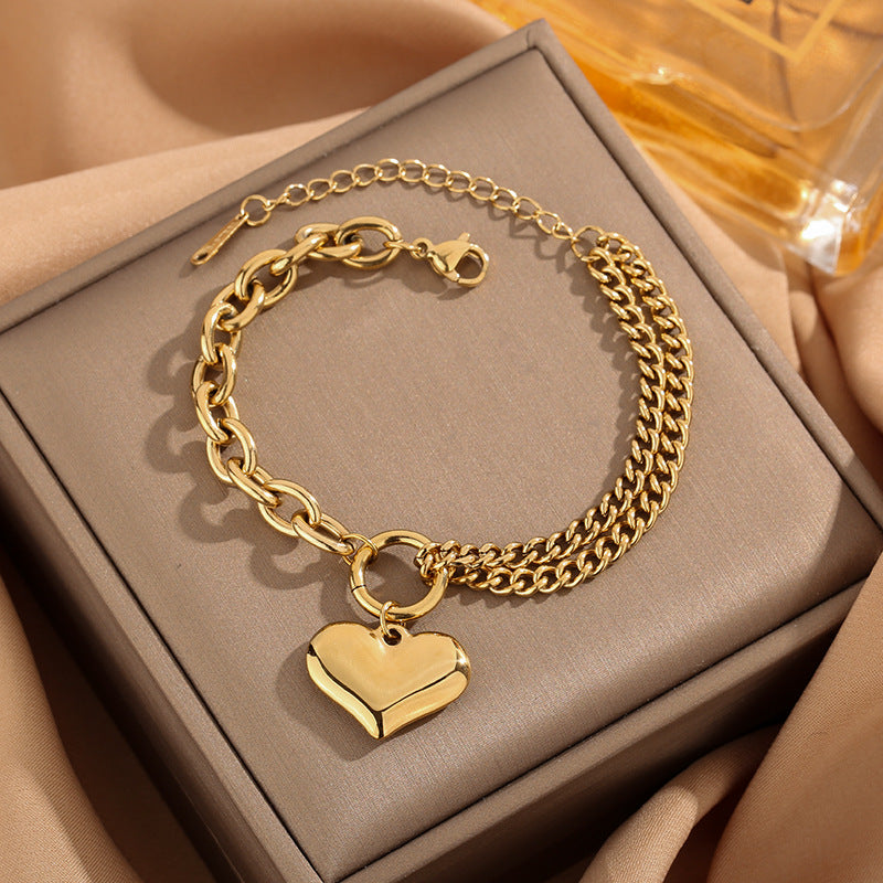 Just lil things Golden Heart Charm Dual-Chain Bracelets jltb0474