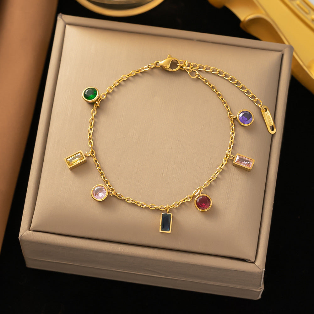 colored zircon titanium steel foreign trade bracelets jltb0482