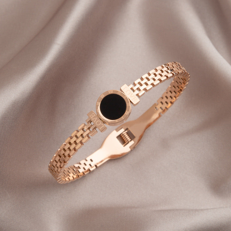 Just lil things RoseGold Golden Black Enamel–Roman Numeral Chain Design JLTB0485