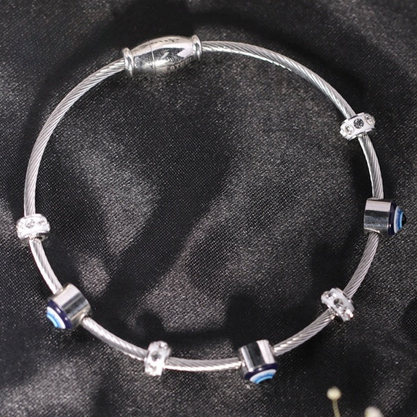 Just Lil Things Artificial Silver Cable Charm Bracelet with Evil Eye & Crystal Beads – jltb0496