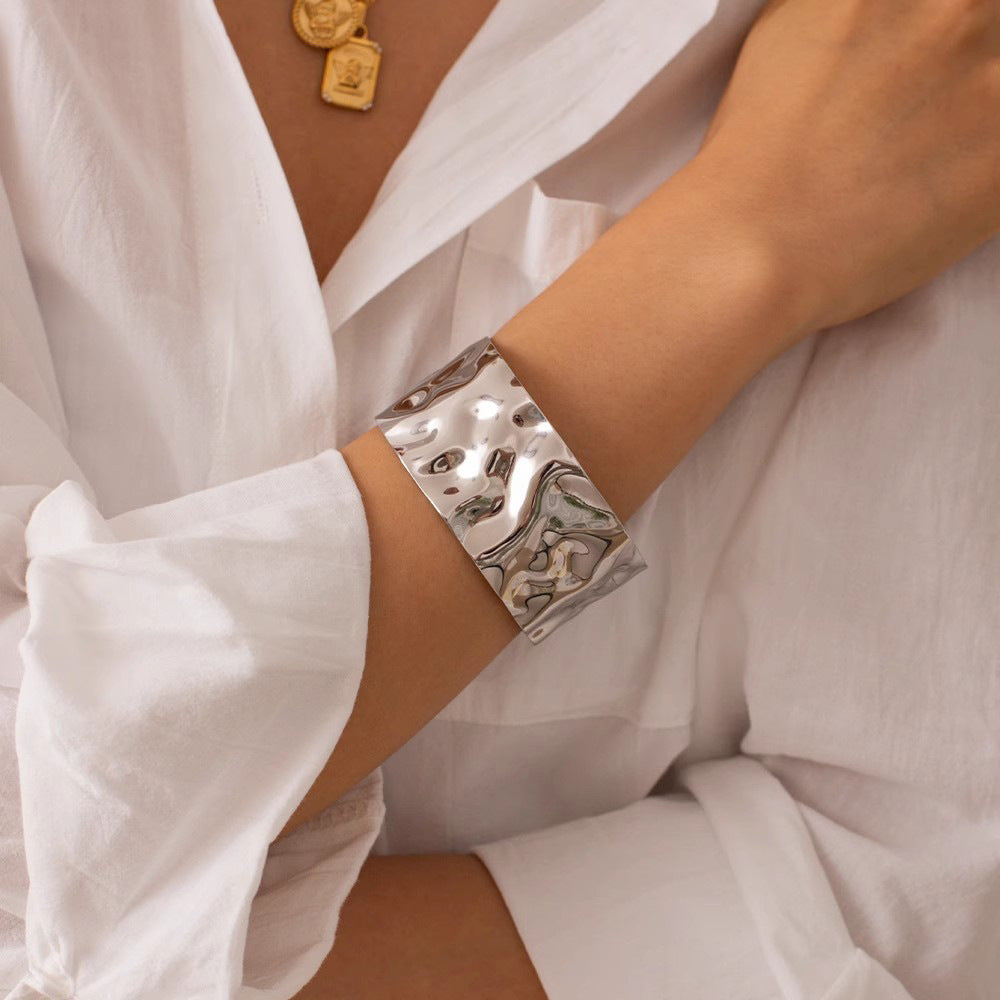 Just Lil Things Artificial Hammered Wide Silver Cuff Bracelet – jltb0512