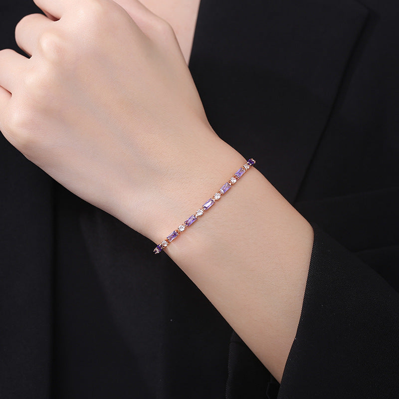 JustLilThings Artificial Elegant Rose Gold Tennis Bracelet with Purple and White Crystals Accents - jltb0515