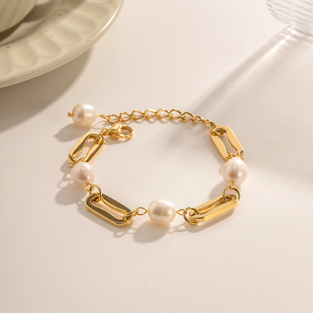 Just Lil Things Artificial Gold Link Bracelet with Elegant Pearls – Bracelet jltb0519