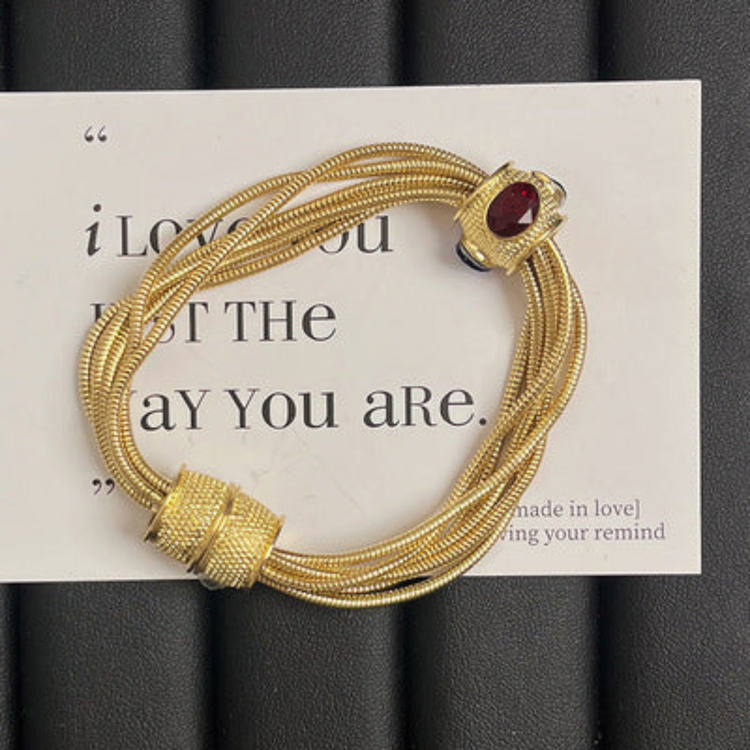 Just Lil Things Artificial Elegant Multi-Strand Gold Mesh with Ruby Accent Bracelet - jltb0520