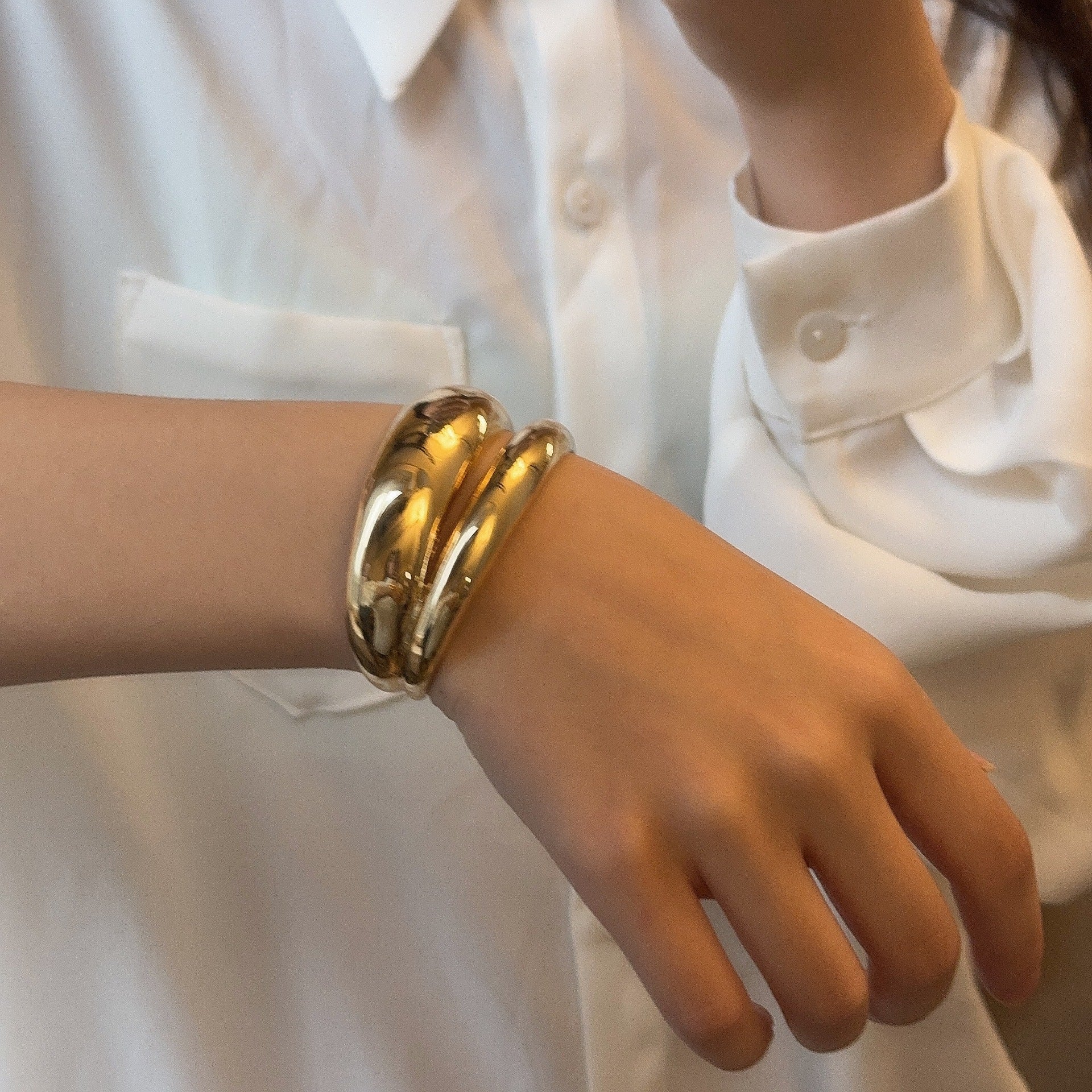 Just Lil Things Artificial Classic Gold Dual-Band Open Cuff Bracelet jltb0525
