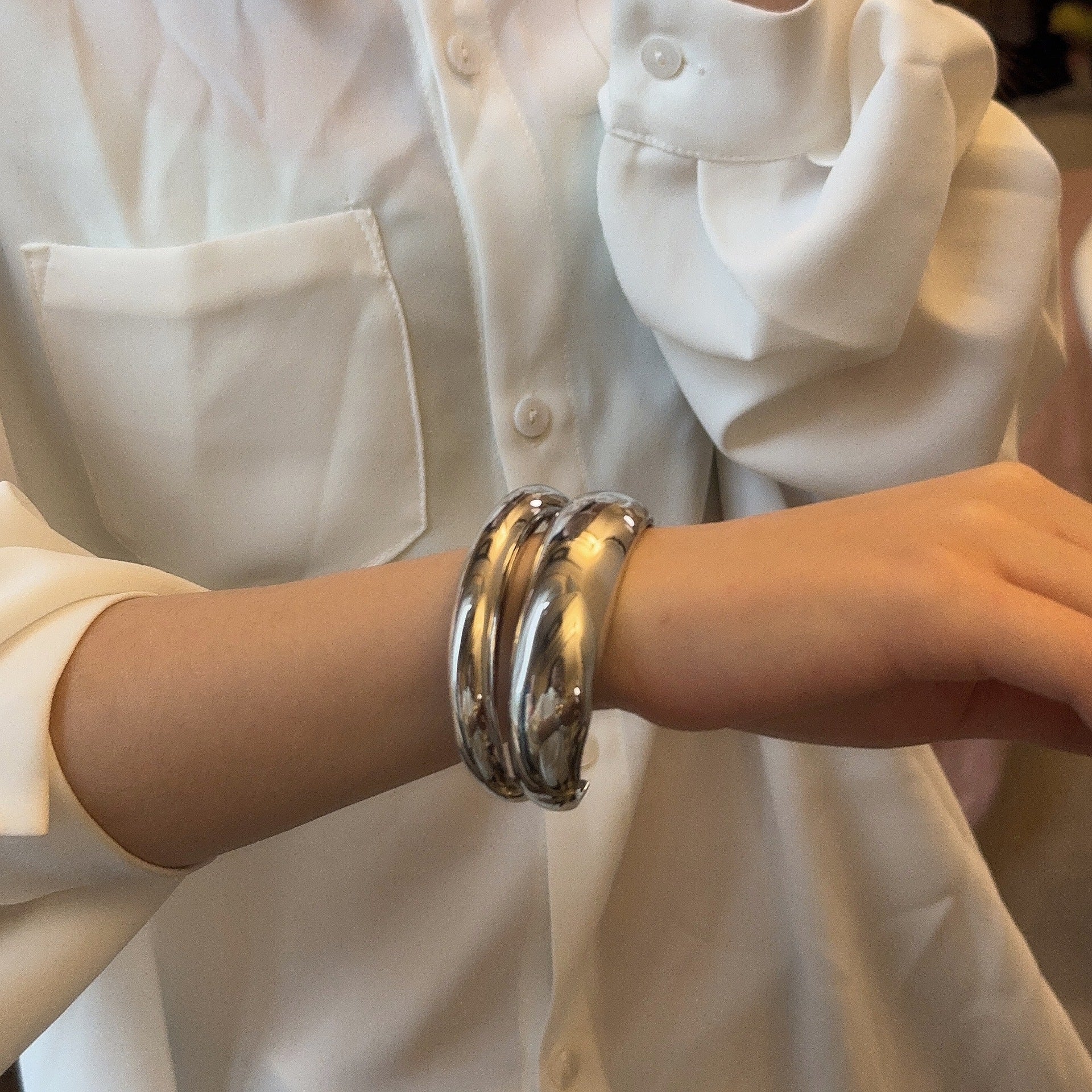 Just Lil Things Artificial Silver Polished Dome Cuff Bracelet – Minimalist Silver Statement Piece Bracelet jltb0526