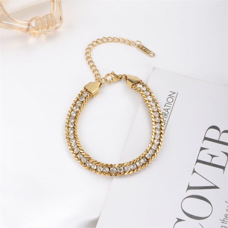 Crystal Luxe Braided Bracelet – Gold Chain with Sparkling Stones JLTB0540